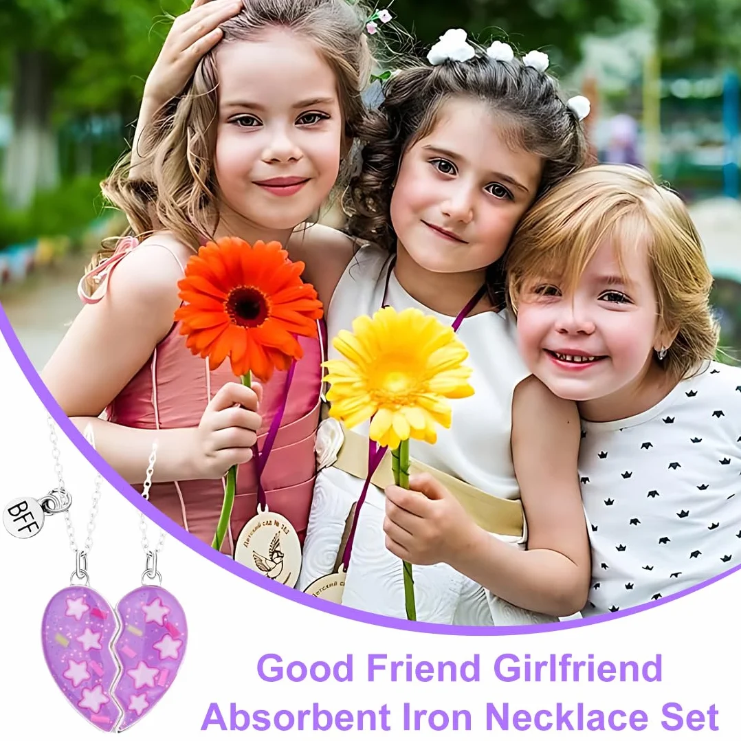 2 szt. BFF naszyjnik przyjaźni fioletowy naszyjnik w kształcie serca biżuteria gwiazda wisiorek najlepsza przyjaciółka dziewczyna naszyjnik dla dziewczynki prezent urodzinowy łańcuszek