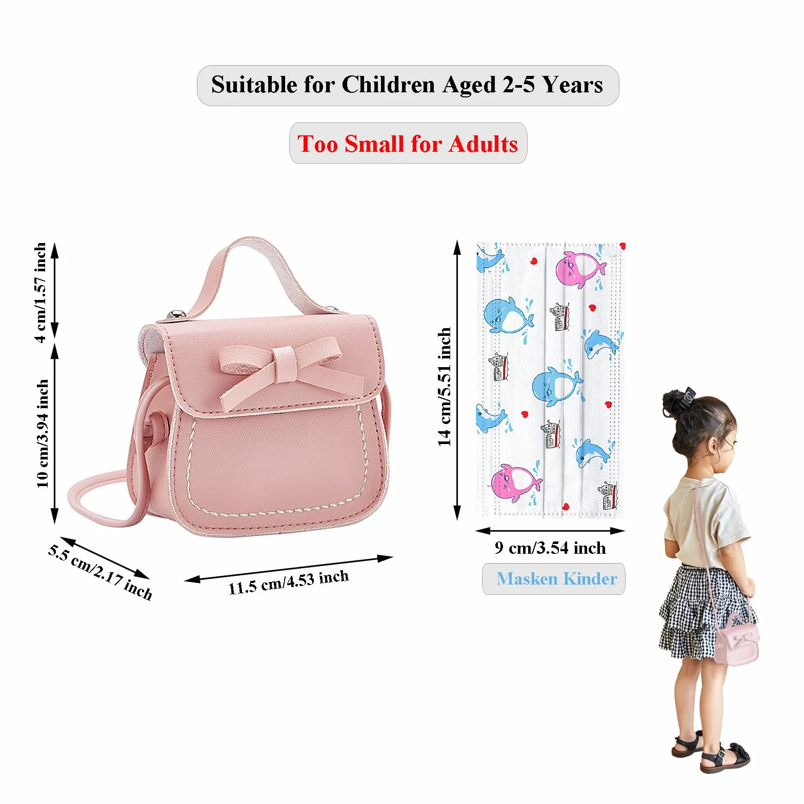 Kot CrossBody Messenger Bag, mini portmonetka na monety, torebka dziecięca z krawatem, dla dzieci w wieku 1-3 lat, na imprezę, zakupy, do fotografii, występów, Rosa, S