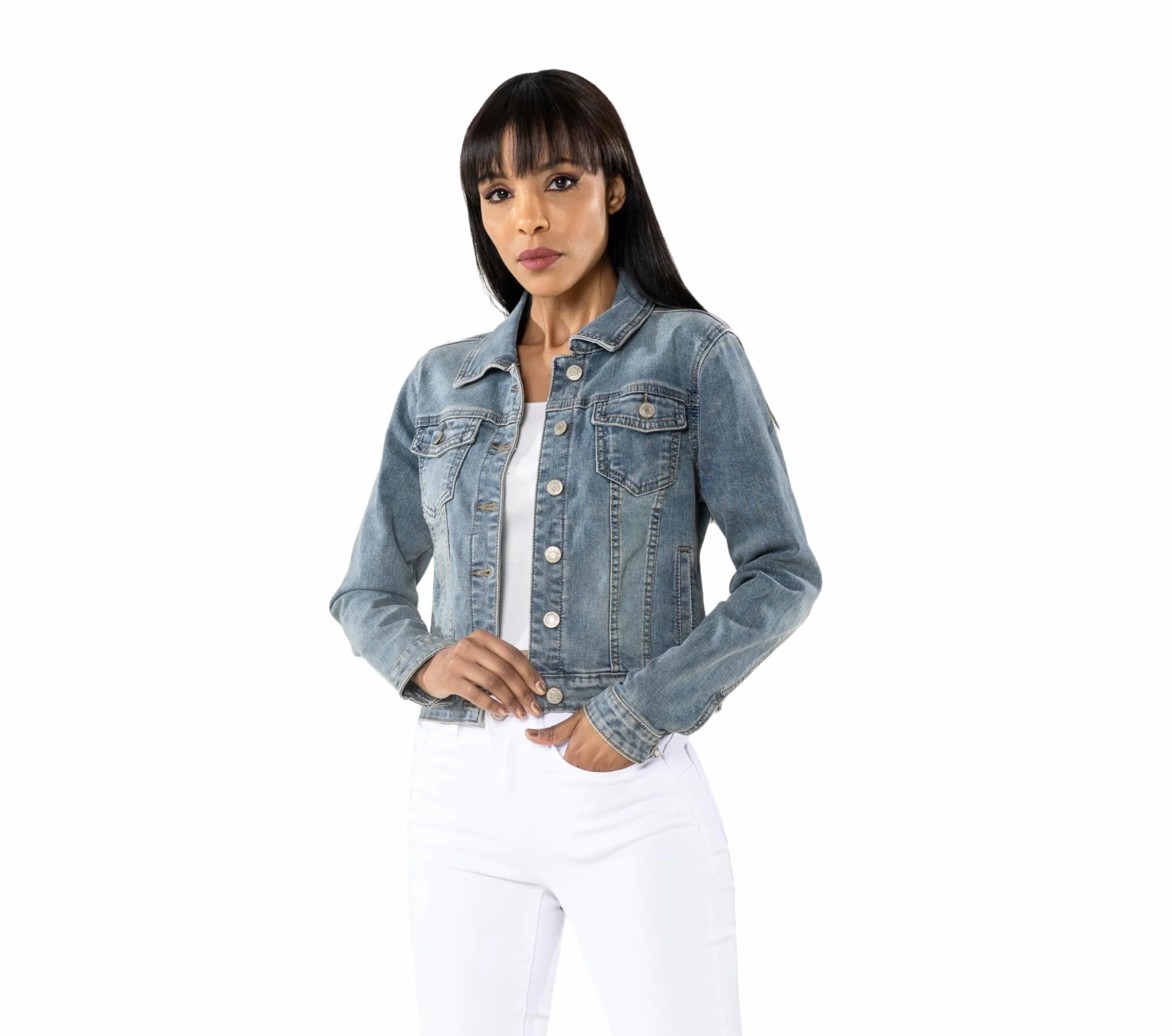 Nina Carter Damska kurtka dżinsowa Slim Fit, kurtka przejściowa, lekka, skinny stretch, denim casualowy