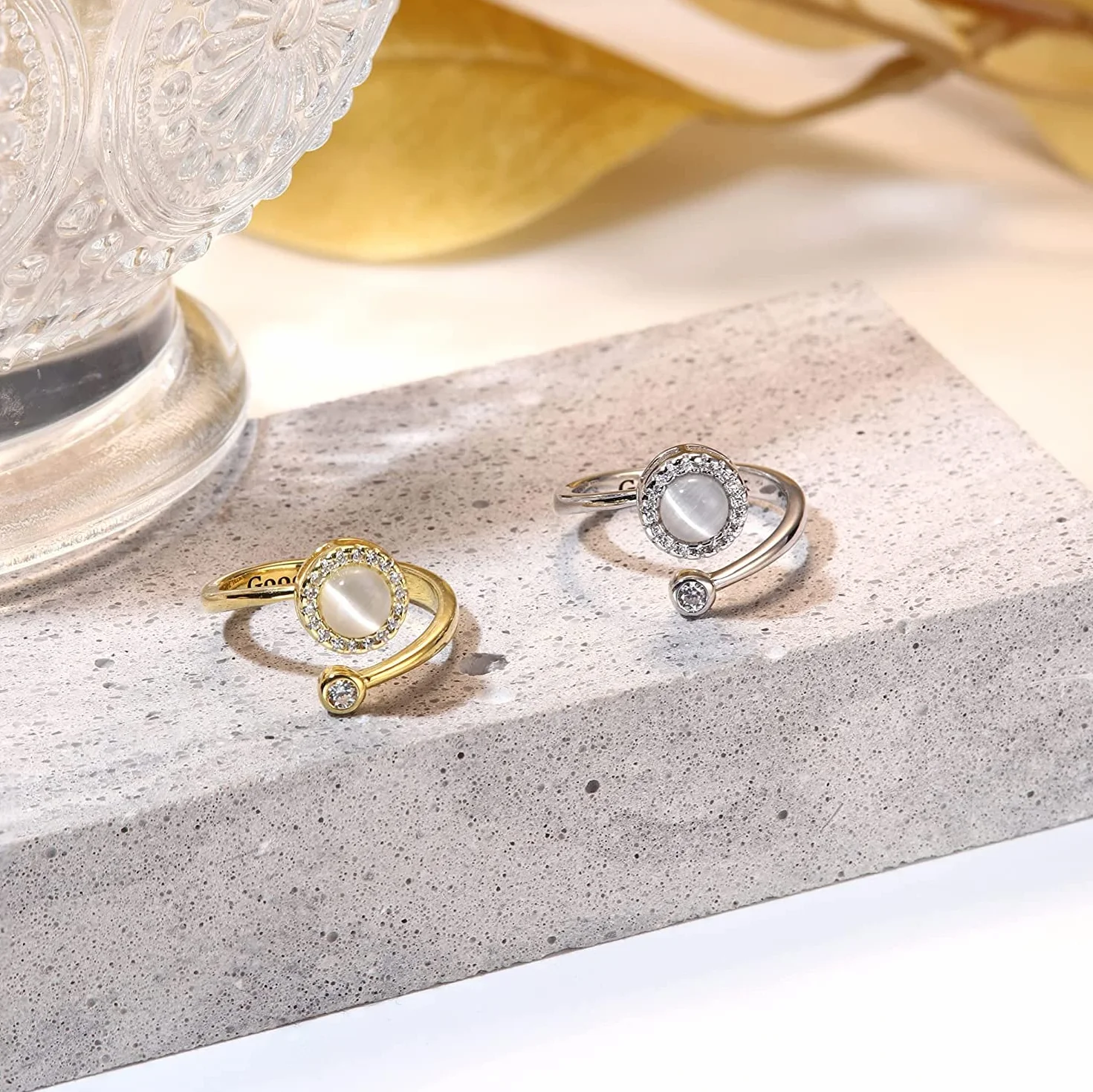 MILACOLATO Fidget pierścionek dla kobiet, dzieci, dziewcząt, pierścionki przeciwlękowe, otwarte, regulowane, srebrny, słonecznik, opal, kamień księżycowy, gwiazda, księżyc, śnieg, lotos, spinner, nastrój, pierścionki na kostki, biżuteria, Miedź