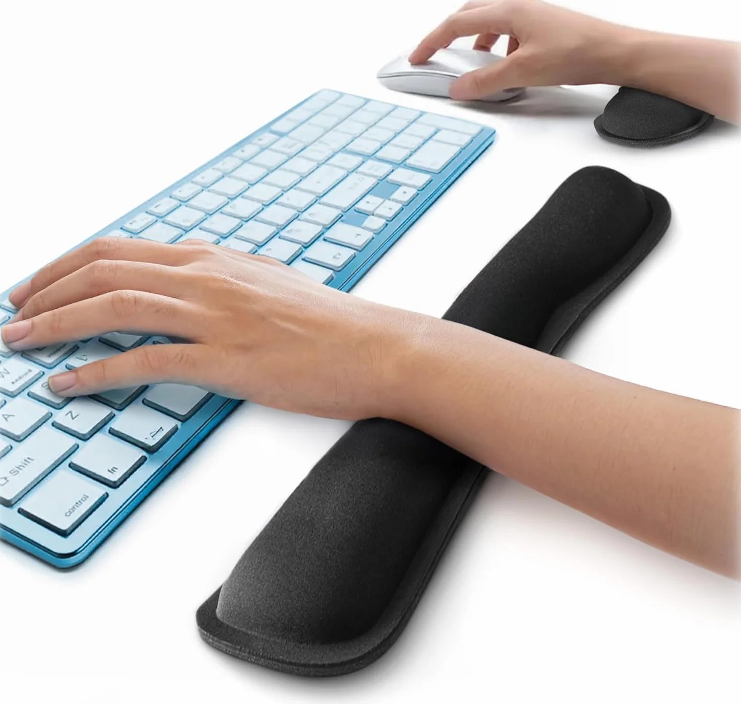 Keyboard Wrist Rest Pad w/Mouse Arm Support (Black), Comfortable Memory Foam Cushion Gel Rests for Typing & Elbow Pain Relief