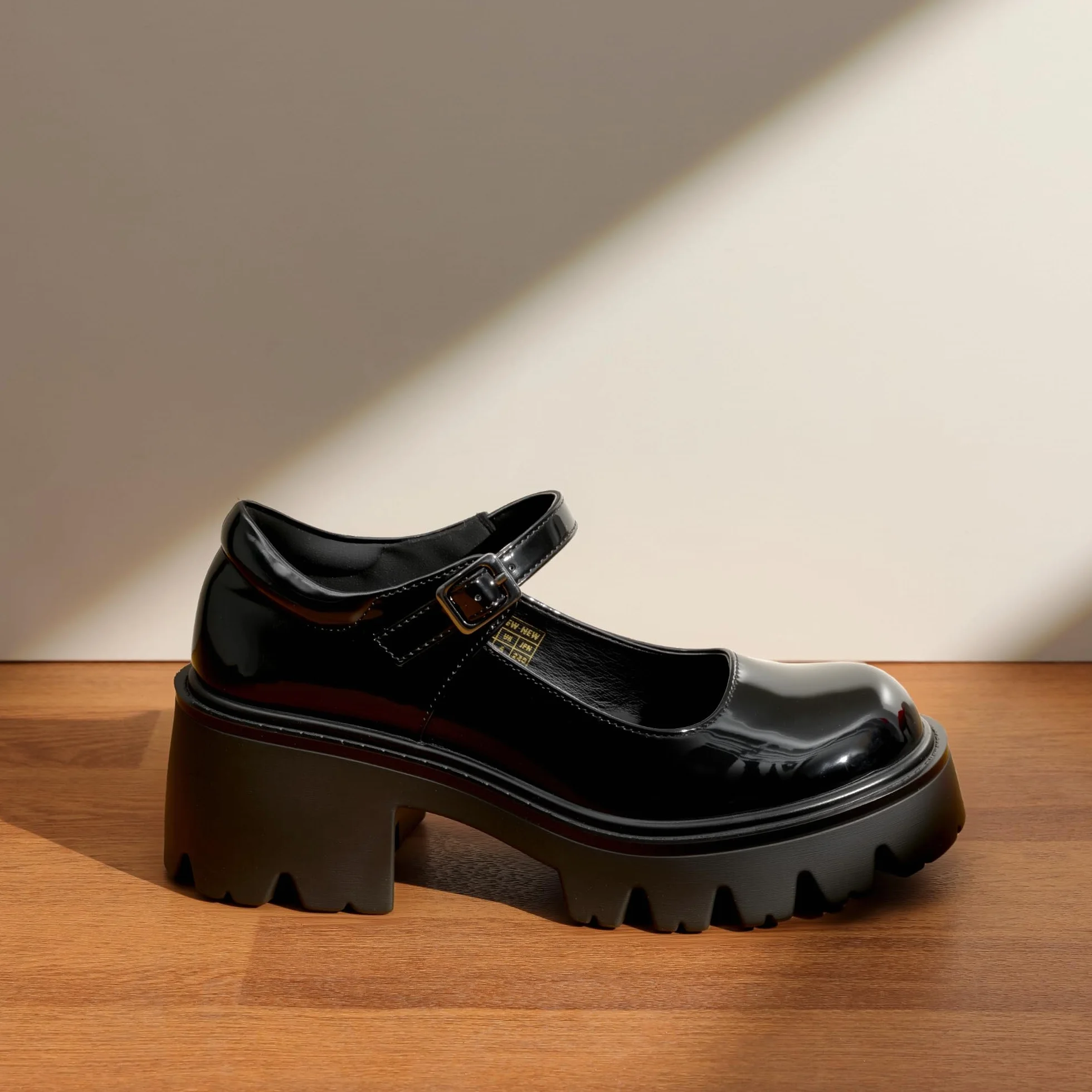 DREAM PAIRS Damskie grube buty na platformie Mary Janes klamra pasek okrągły nosek płaskie płytkie usta japońskie słodkie buty księżniczki SDPU2346W-NEW-E
