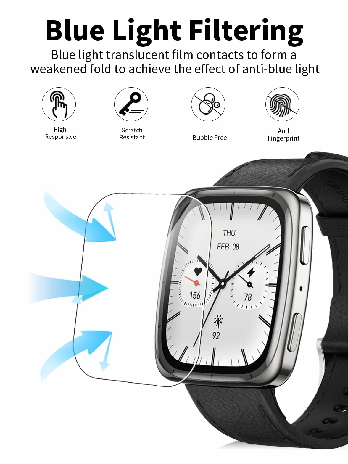 Folia ochronna na wyświetlacz ze szkła hartowanego do smartwatcha AMAZFIT Active 2 Square z wysokim aluminiowym brzegiem – chroń swoje urządzenie za pomocą trwałej folii, opakowanie 3 szt