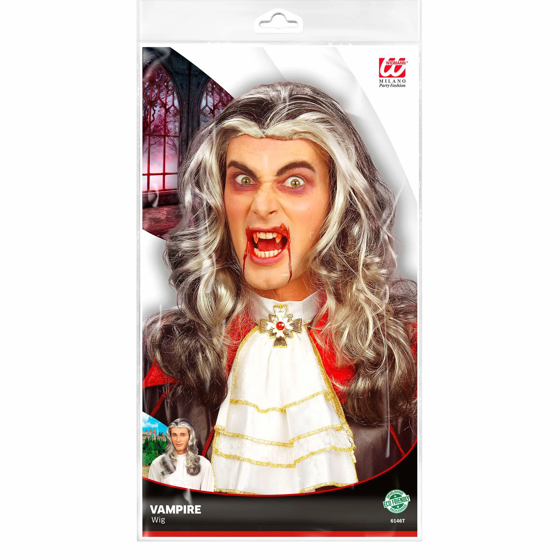 Widmann 6146T - peruka Dracula, szaro-czarna, peruka z długimi włosami, impreza tematyczna, karnawał