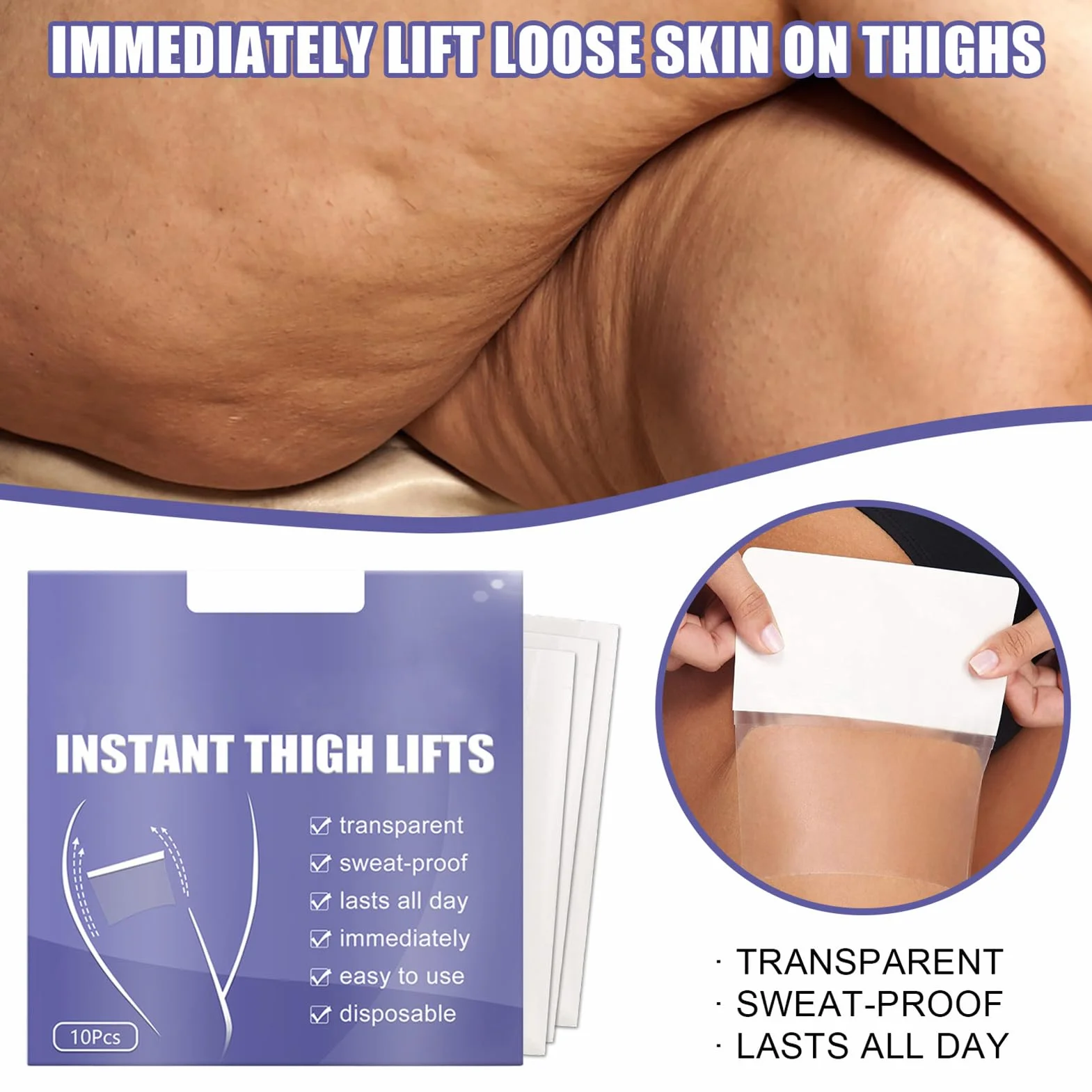 10 sztuk taśm do liftingu ud, natychmiastowe lifting antycellulitowy, anty-skręcające, niewidoczne naklejki do ujędrniania nóg, rozciągliwe, natychmiast zwiotczała skóra