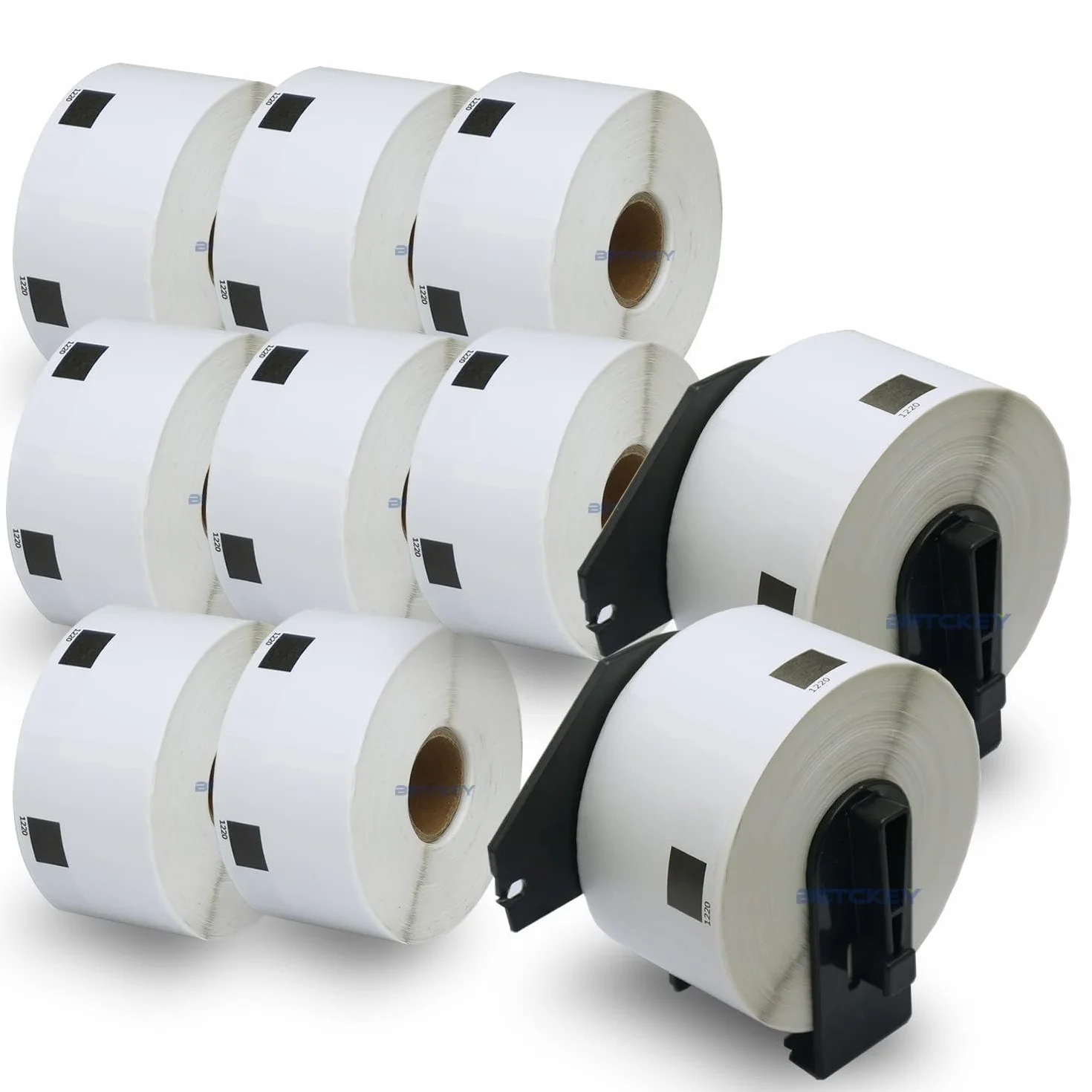 BETCKEY - 10 Rolek DK-11220 Etykiety Kompatybilne z Brother, 39 x 48mm, 6200 Etykiety Samoprzylepne Używane do Drukarka etykiet Brother QL [2 Uchwyt Etykiet Wielokrotnego Użytku]