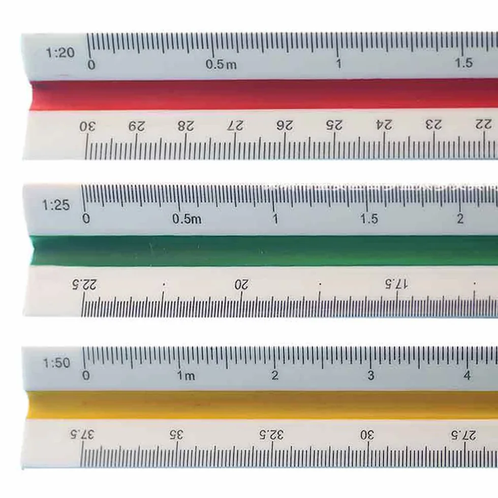 Linijka z tworzywa sztucznego skala trójkątna, skala linijka 30 cm linijka trójkątna skala metryczna 1:20 1:25 1:50 1:75 1:100 1:125
