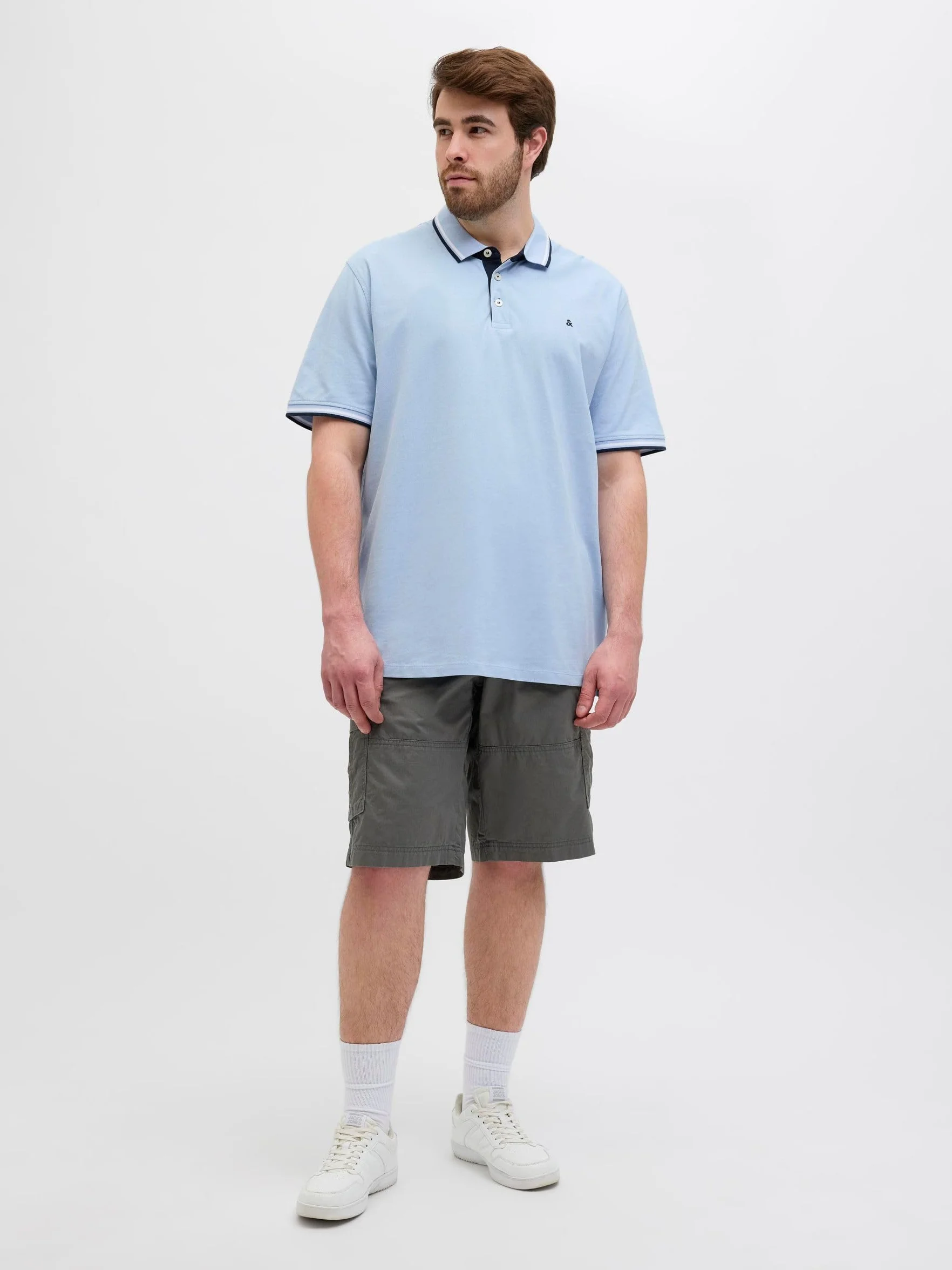 JACK&JONES PLUS JJEPAULOS Polo SS NOOS PLS, Chambray Blue/Szczegóły: play, 4XL