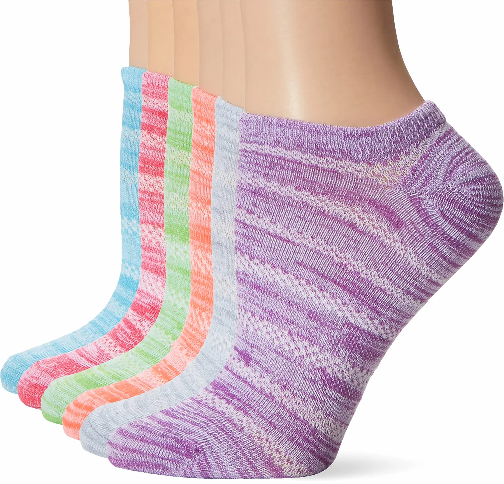 Hanes Women's Lightweight Breathable Super No Show Socks 6 par, różowy/szary akcentujący design, rozmiar buta: 5-9, Różowy/szary akcent