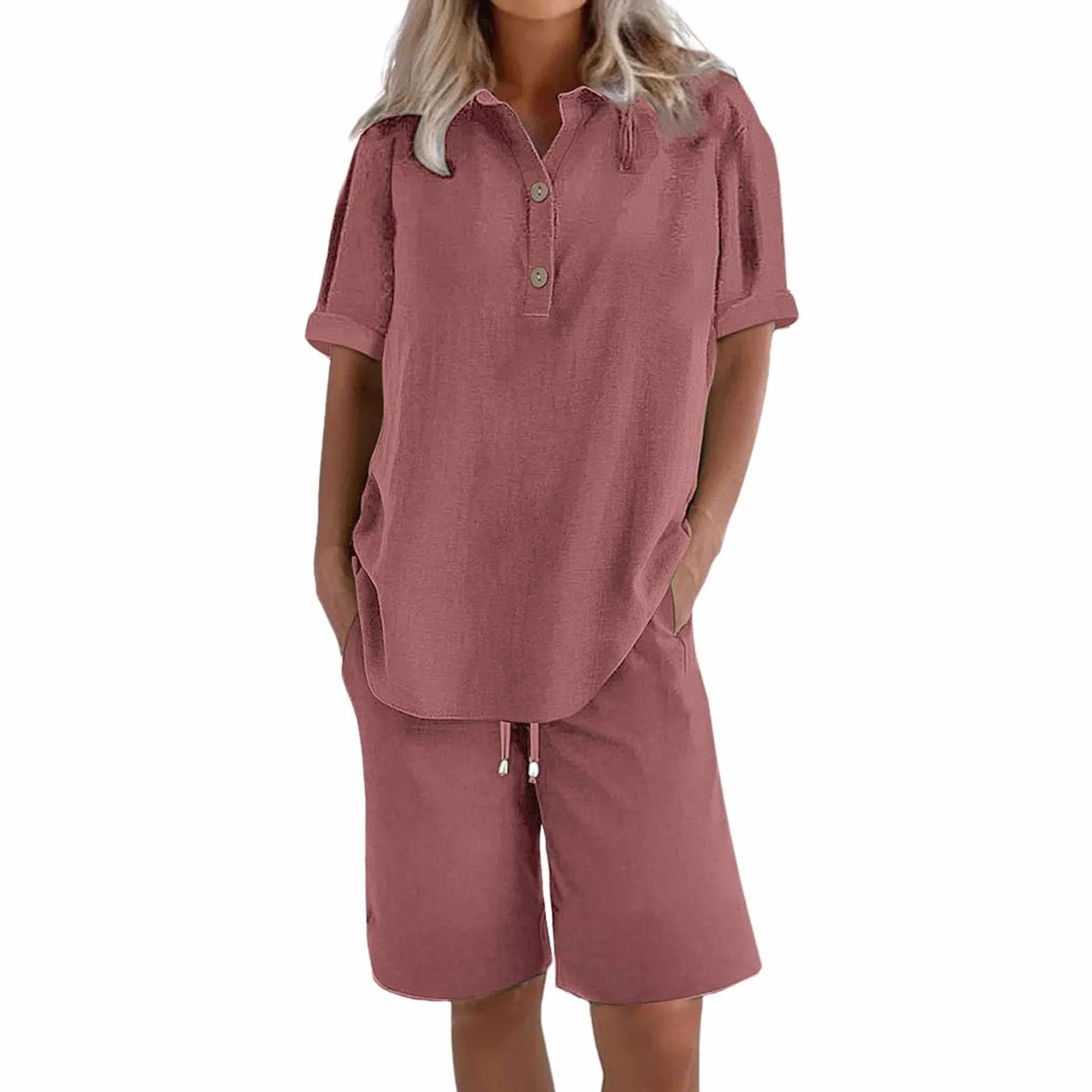 Letni zestaw lniany kombinezon damski na co dzień letnie luźne kombinezony gimnastyczne plus size bawełna i len dopasowana koszula i szorty zakrzywiony wygodny strój domowy siłownia plaża oddychający