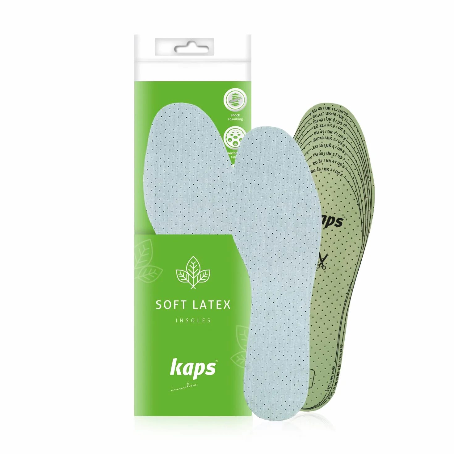 Kaps Soft Latex - Komfortowe Wkładki do Butów z Pianki, Perforowane, Lateksowe, Zapobiegają Nieprzyjemnemu Zapachowi i Pochłaniają Wilgoć, dla Kobiet i Mężczyzn. Wkładki do wycinania