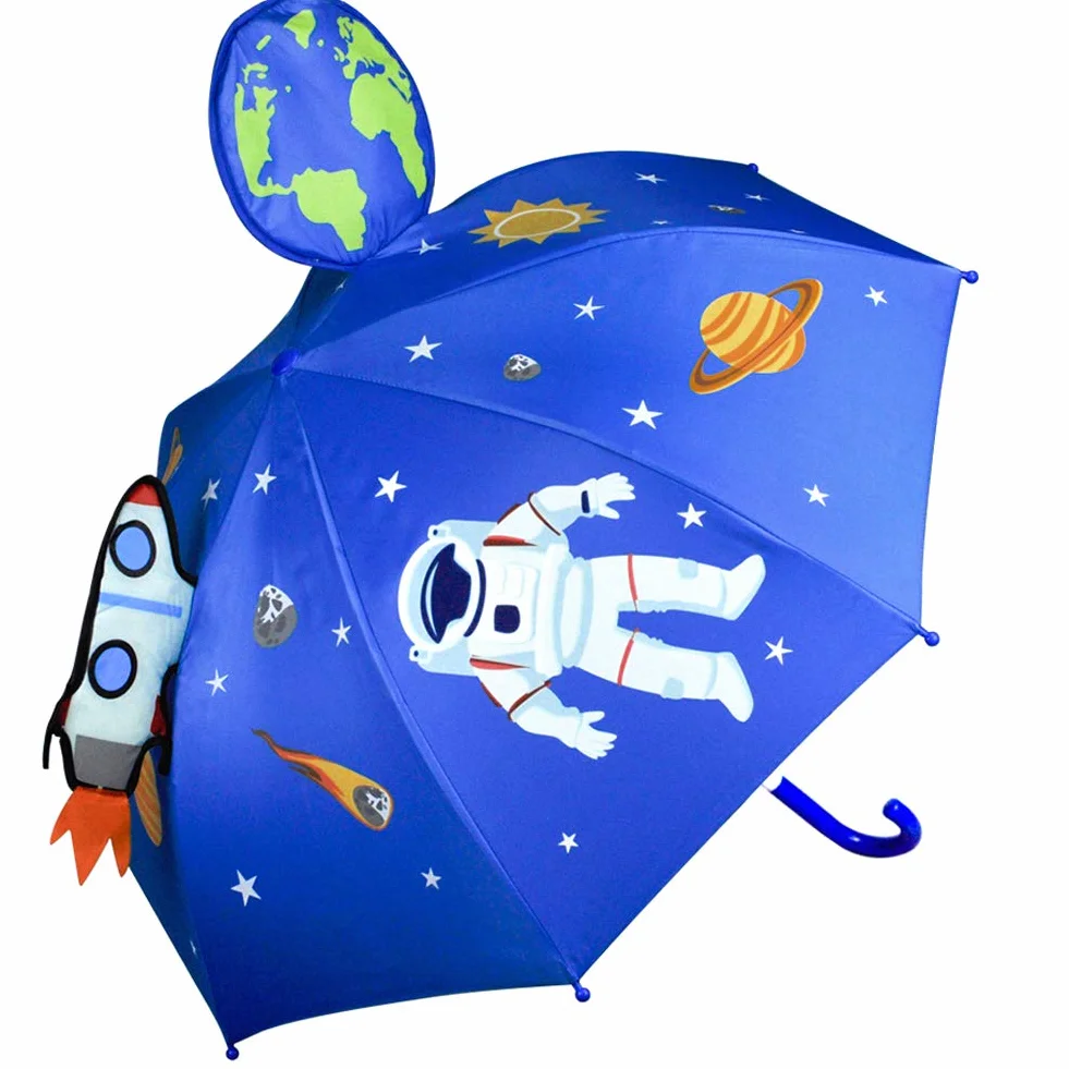 CAPMESSO Kids Umbrella Boys 3D - Boys Parasol Space Astronaut Umbrella UV 50+ Protection, Windproof, Suit for School Kids, Kindergarten Kids, Gift for 3-6 Years Girls, Boys
