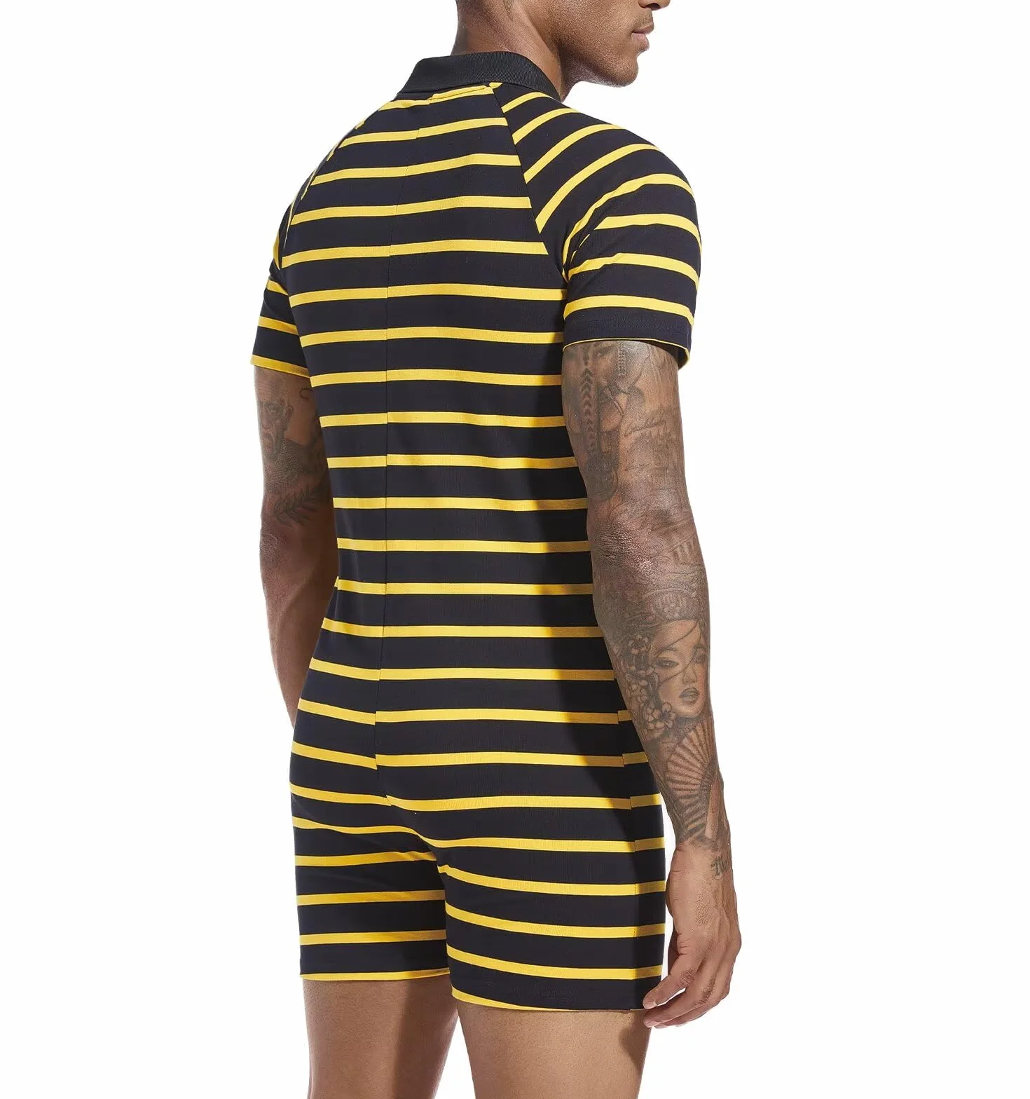 Landofgenie Onesie Piżama Męskie Krótki Rękaw Bawełniany Romper Jednoczęściowy Body Striped Romper dla Mężczyzn
