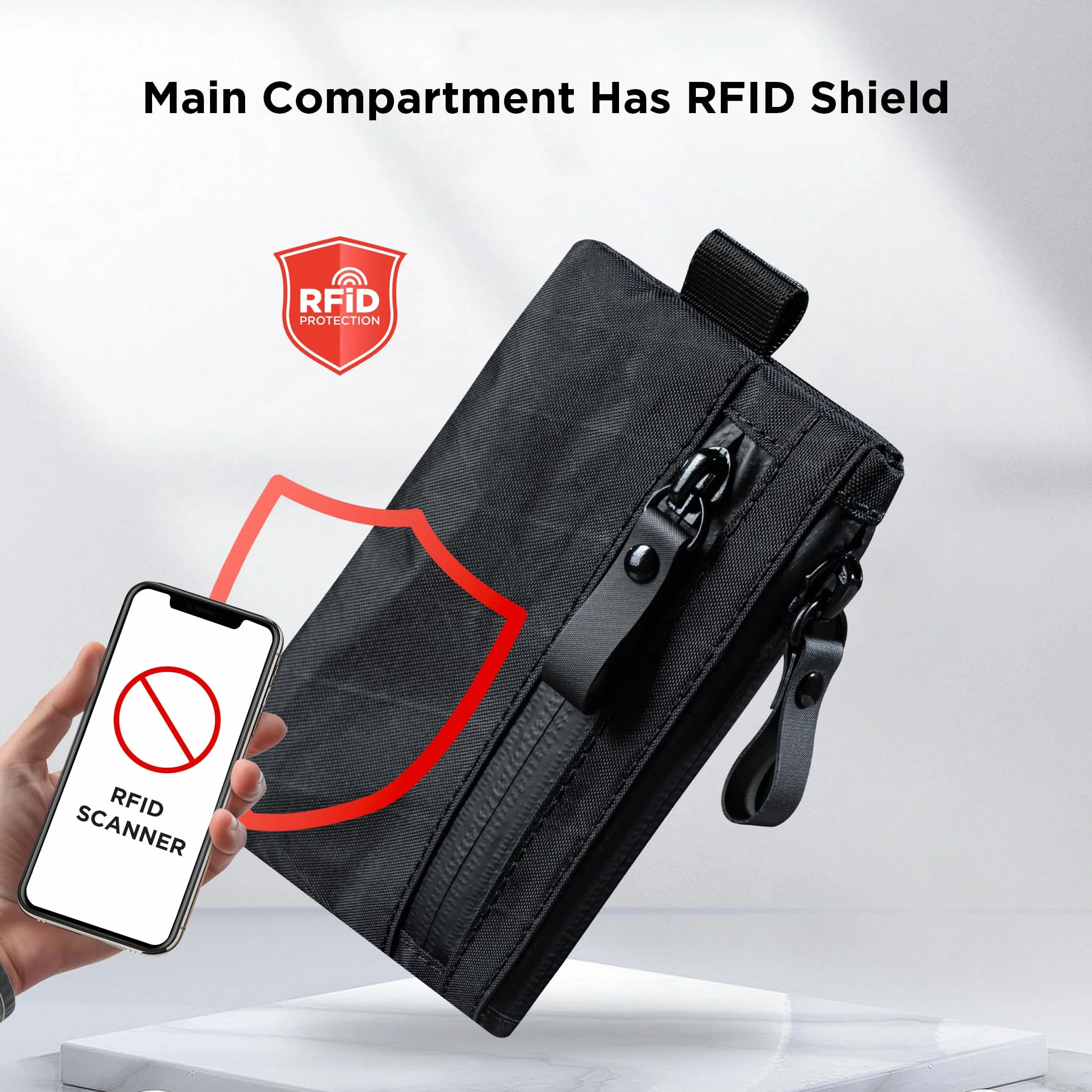 ALPAKA Etui z zamkiem błyskawicznym czarne X-Pac VX21 męskie portfele blokujące RFID, mały portfel na gotówkę i karty z neutralnymi węglami, odporne na warunki atmosferyczne, zamek błyskawiczny YKK