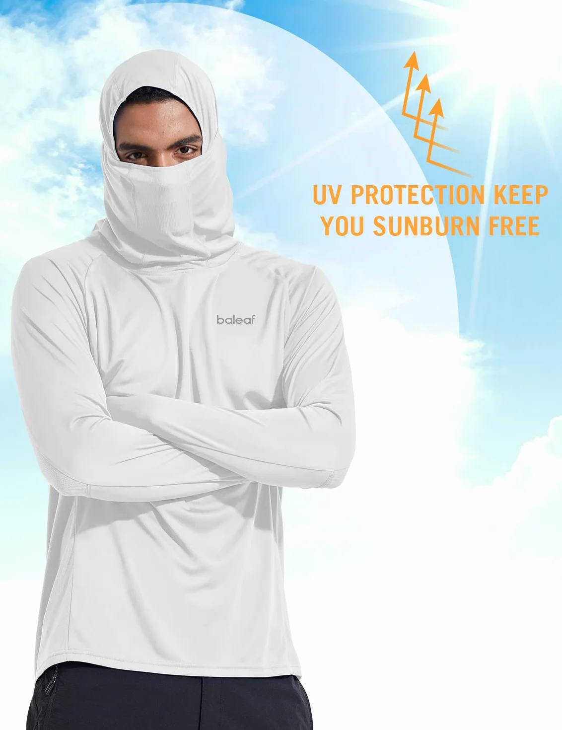 BALEAF Rashguard męska koszulka UV z długim rękawem UPF 50+ bluza z kapturem, lekka, z otworem na kciuk, do biegania, surfowania, wędkowania, wędkowania