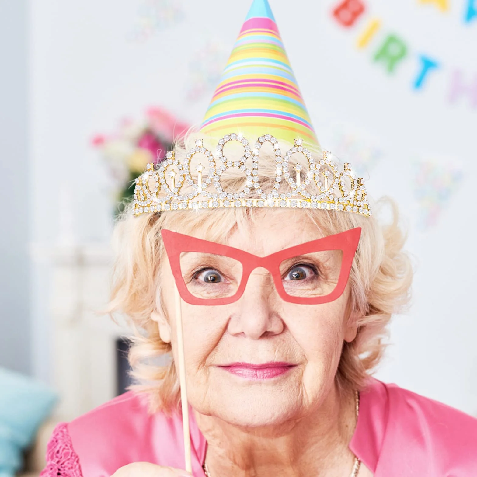 ASTER Zestaw szarfy i tiary na 80. urodziny - złota szarfa "80 & Fabulous" i korona ze sztucznymi kryształkami, prezent urodzinowy na szczęśliwe 80. urodziny, dekoracja na przyjęcie dla kobiet
