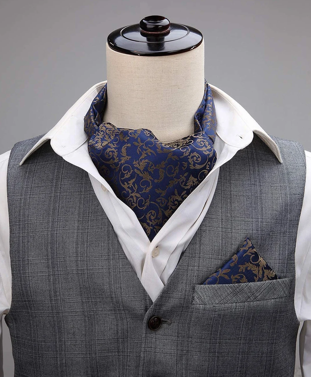 HISDERN Krawat Ascot Męskie Krawaty i chusteczki Zestaw Paisley Kwiaty Formalne Ślub Elegancki Krawat Żakardowy Szalik Ascot Męski
