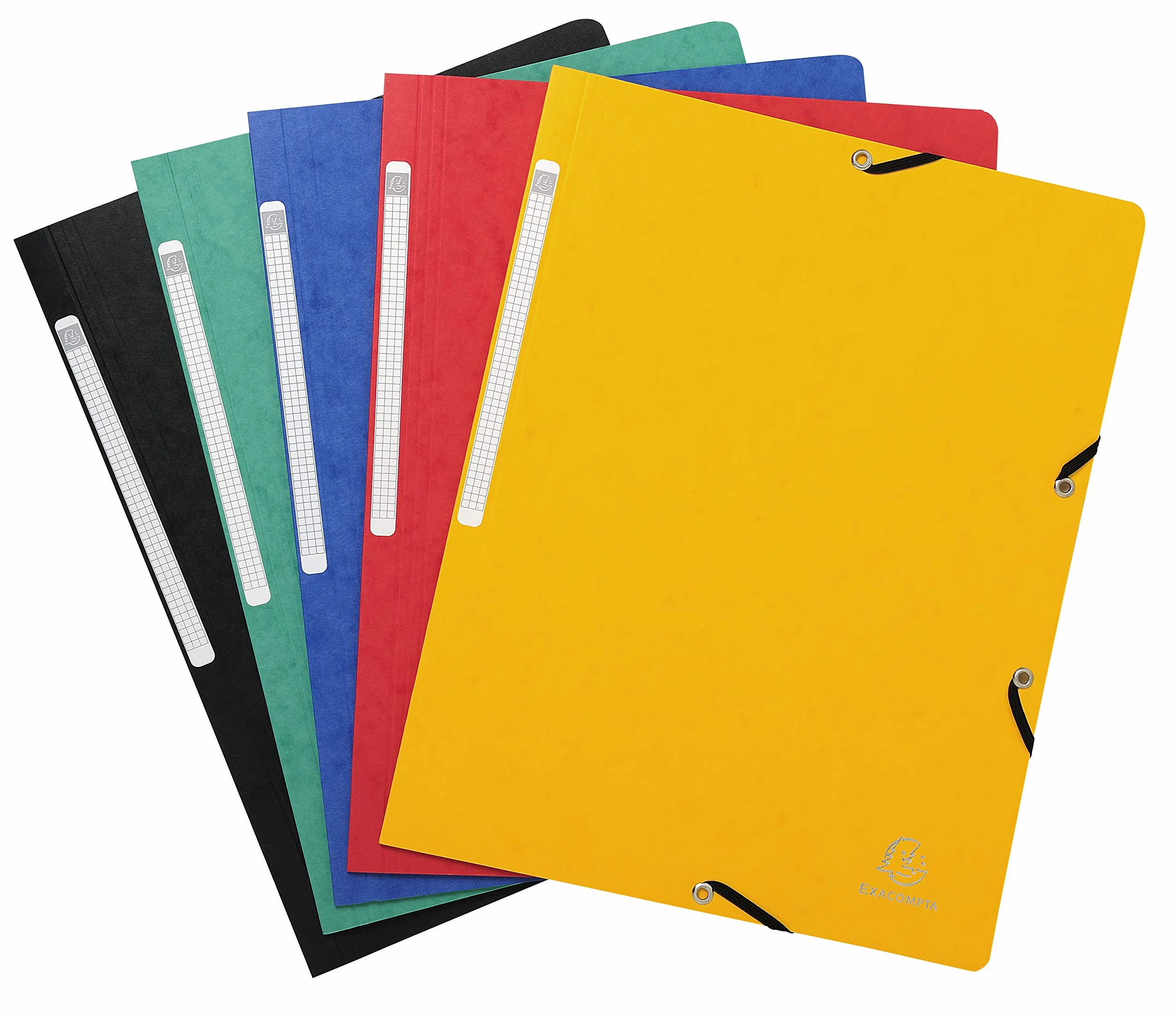 Exacompta 5520E Teczka na dokumenty - zamykana na 2 gumki - bez wewnętrznych klap - błyszczący karton Colorspan 400 gm2 - A4 - 5 sztuk - różne kolory