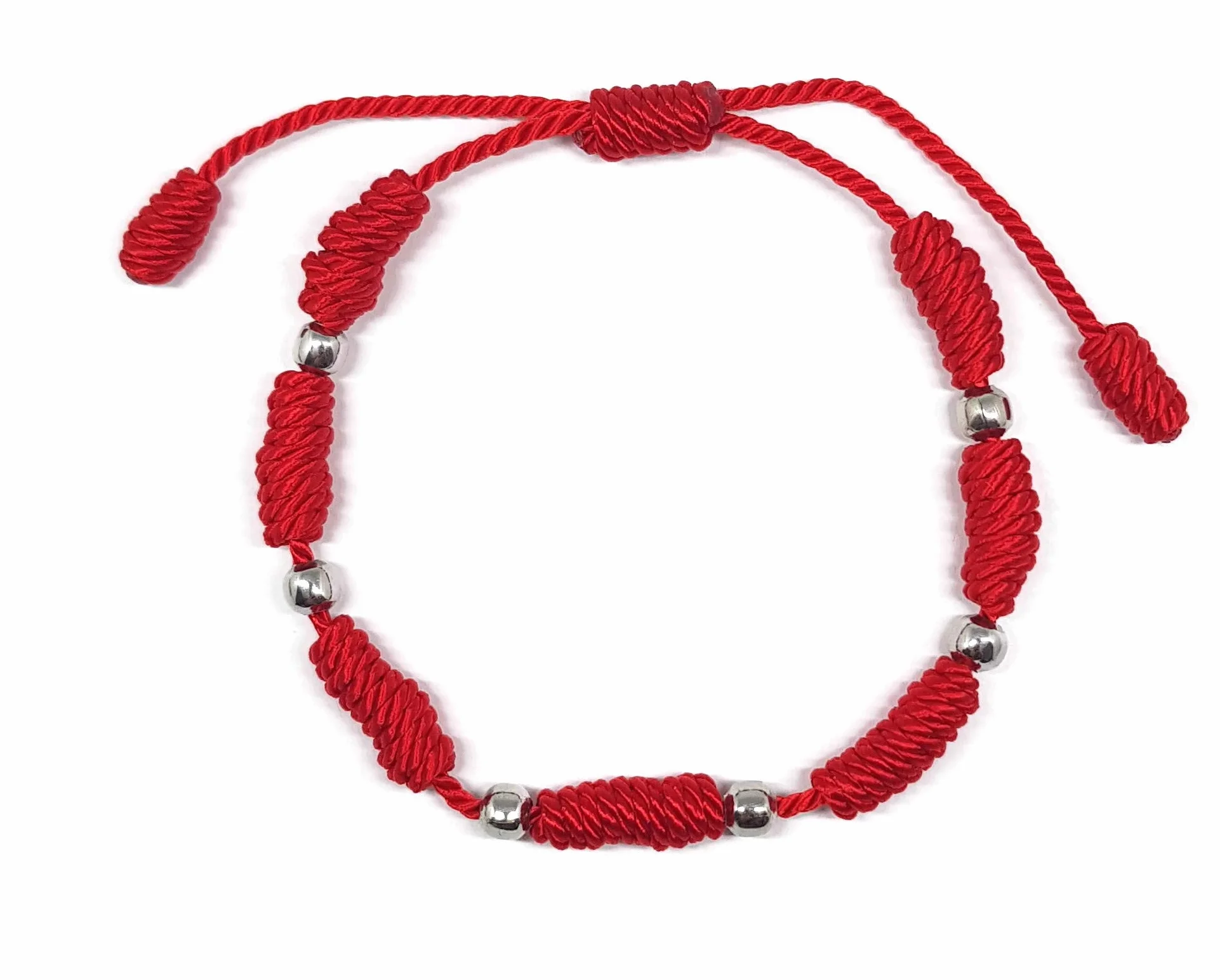 MYSTIC JEWELS by Dalia bransoletka Kabała – sznurek 7 węzłów z czerwonej nici z kulkami, uniseks, regulowana, ochrona przed złym okiem - dobre szczęście, dobry szczęście i stal nierdzewna,