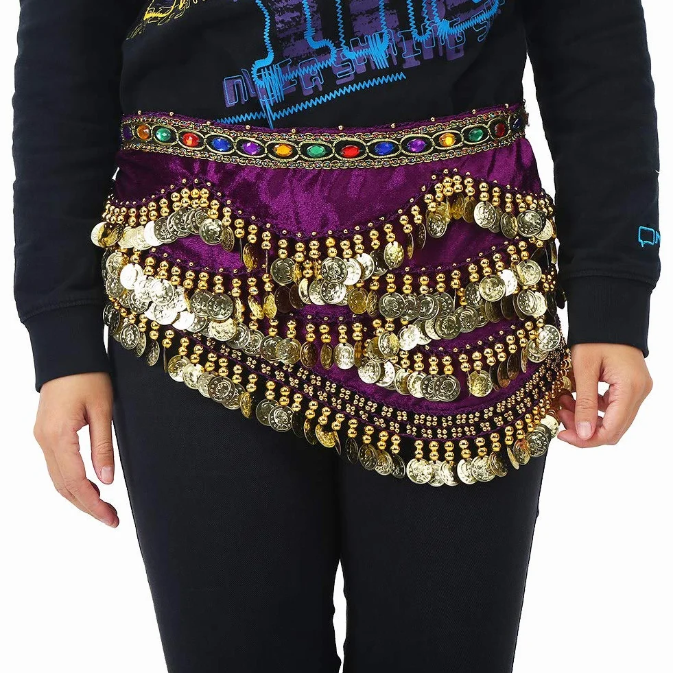 Chusta na Biodra do Tańca Brzucha, Oddychająca Chusta na talię do Tańca Brzucha Spódnica Typu Wrap Pas Biodrowy Bellydance ze sztuczną monetą