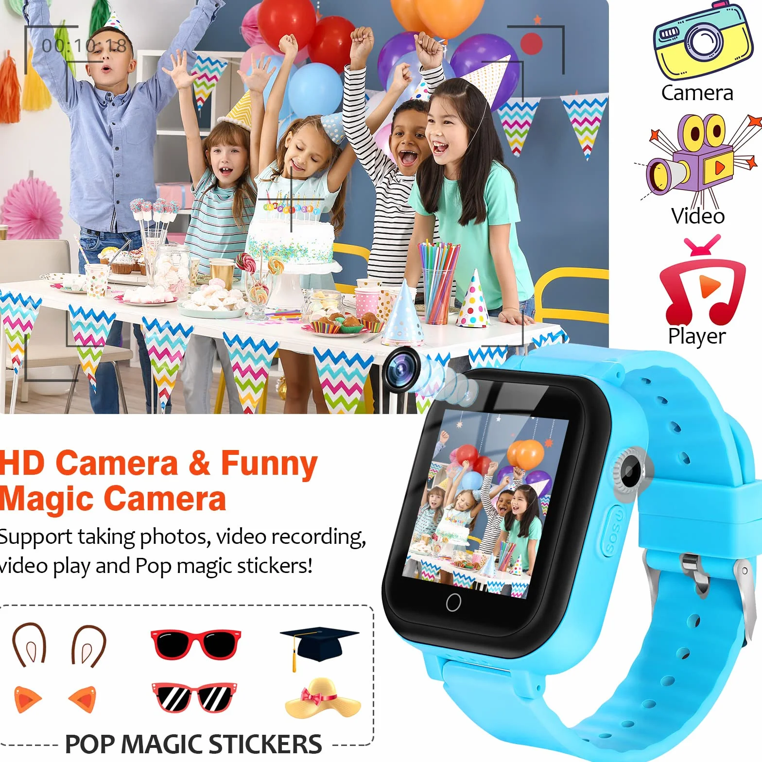 Smartwatch dziecięcy 4G IP67, wodoszczelny zegarek dziecięcy z pozycją GPS, aparatem, SOS, połączeniami, krokomierzem, ekranem dotykowym, wideo-chat, Smart Watch dla chłopców i dziewczynek (niebieski