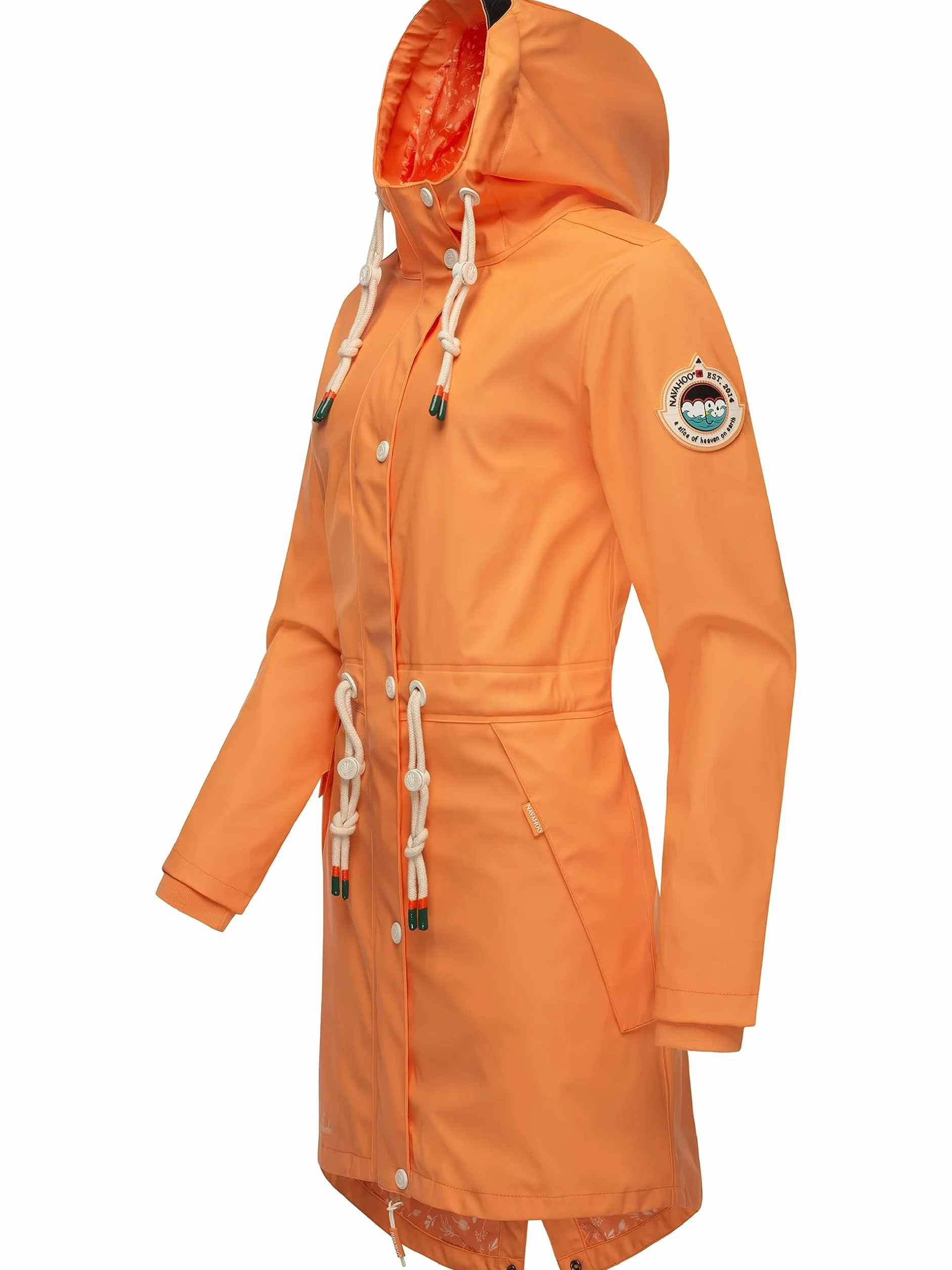 Navahoo Damska kurtka przejściowa, płaszcz przeciwdeszczowy, wodoszczelna, długa, z kapturem, Tropical Stormoo XS-3XL