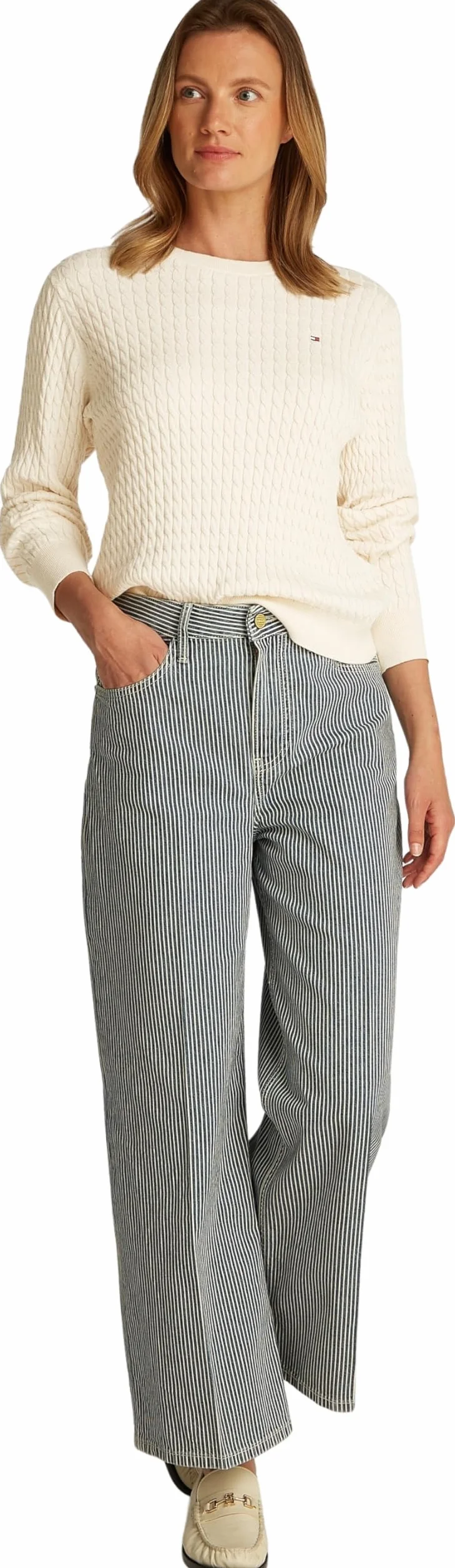Tommy Hilfiger Damski sweter z cienkiej dzianiny, Beżowy (płatek kości słoniowej wrzosowej), XXS