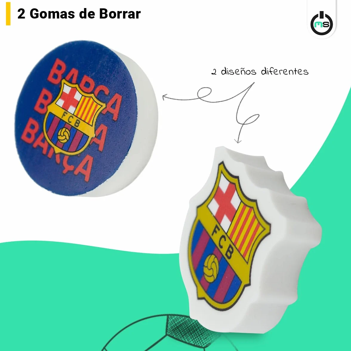 Zestaw artykułów piśmienniczych FC Barcelona zawiera 2 ołówki, 1 temperówkę, 2 gumki do ścierania z tarczą Barça Materiały szkolne | Oficjalny produkt