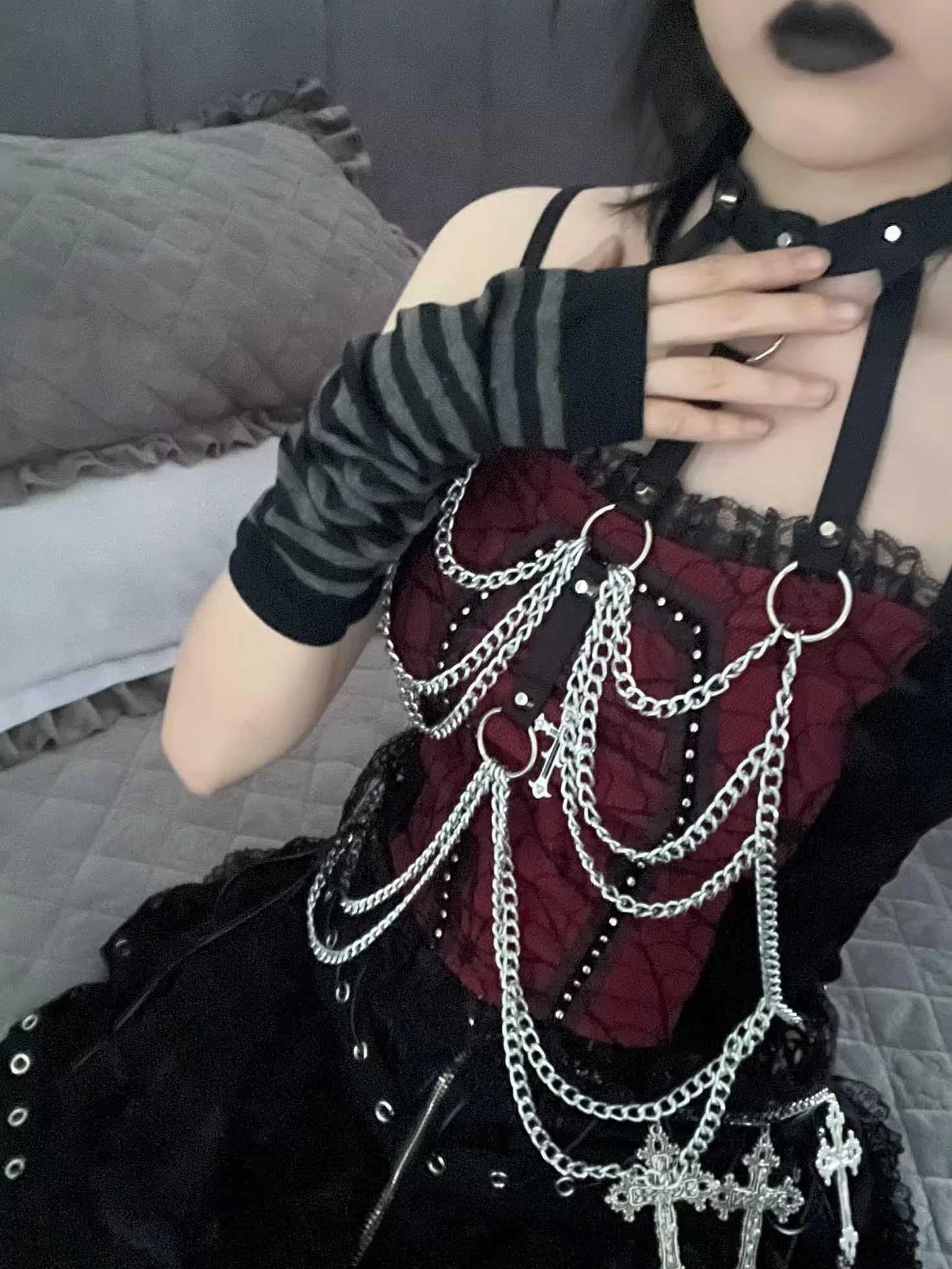 URAWESO Gotyckie ocieplacze na ramiona Emo Punk Y2k rękawy bez palców rękawiczki cosplay kostium