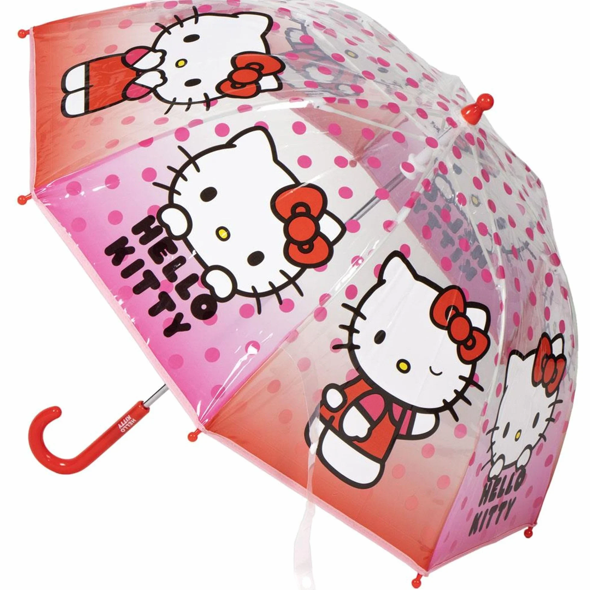 Hello Kitty ręczny parasol bańka Poe - parasol dziecięcy z przezroczystą kopułą, mocny i bezpieczny, ilustracje Hello Kitty dla dziewcząt, które chcą chronić się w dobrym stylu
