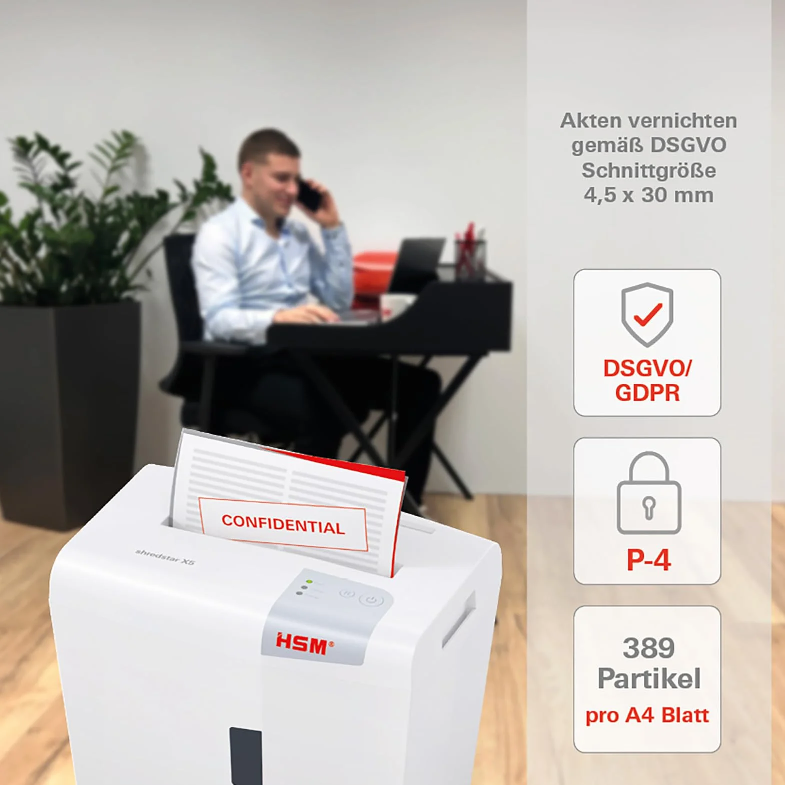HSM Shredstar X5 niszczarka dokumentów, poziom bezpieczeństwa P-4, 5 arkuszy (cięcie cząstek) z niszczarką CD