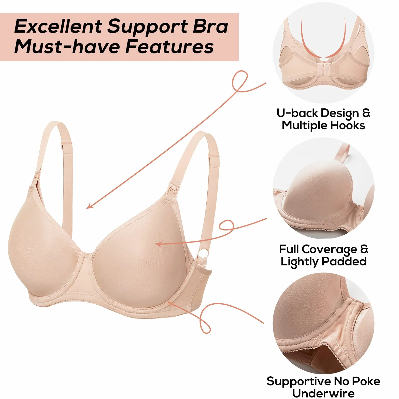 Gratlin Damskie plus size wyściełane fiszbiny biustonosze podtrzymujące pielęgniarstwo biustonosze Meternity Bras
