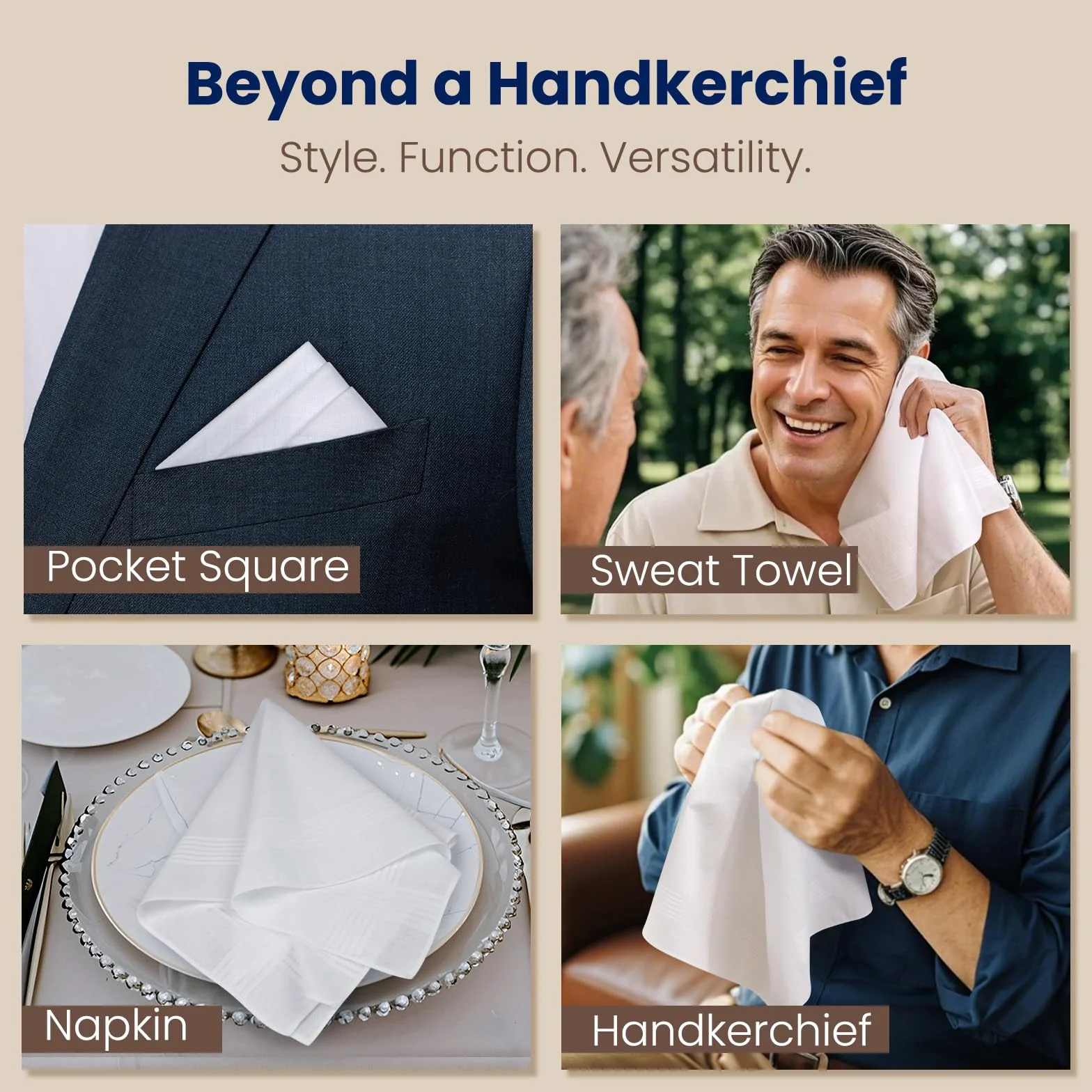 Selected Hanky Men's Handkerchiefs,100% Soft Cotton,White Classic Hankie Pack of 12