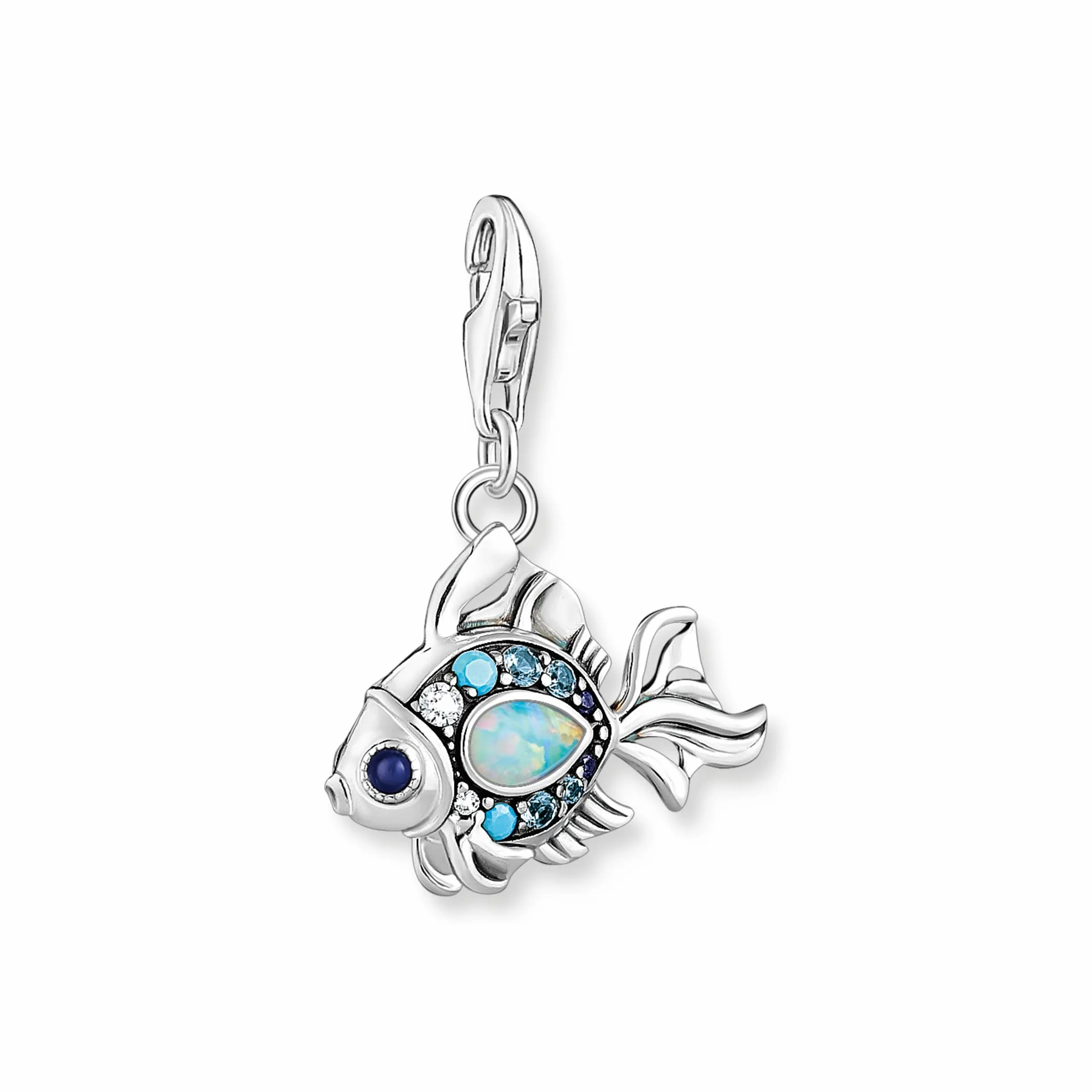 Thomas Sabo Charm-Anhänger Fisch mit Zirkonia aus Sterling-Silber in der Farbe Silber-Blau, Maße: 18,8mm, 25mm, 1884-945-7
