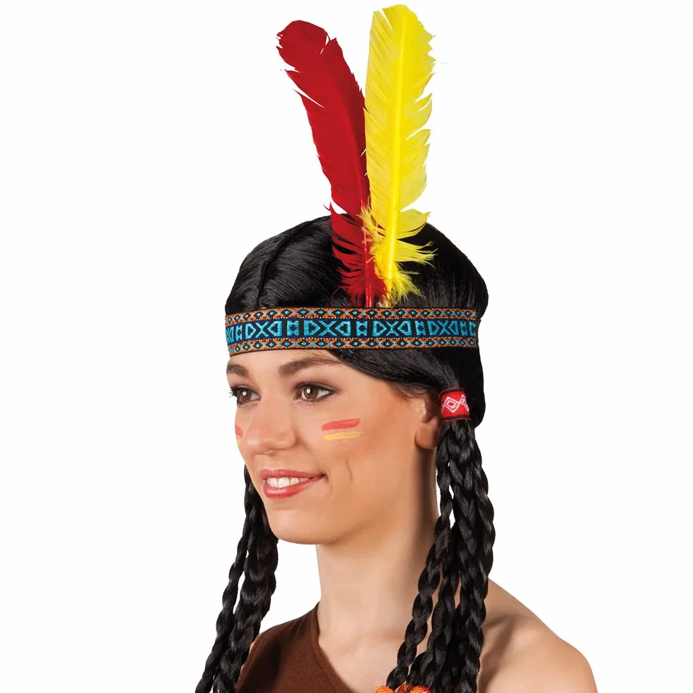 Boland 44136 - indiańska opaska z piórami, elastyczna opaska na głowę dla włos, kowboj, western, Apacz, karnawał, Halloween, bal przebierańców, impreza tematyczna