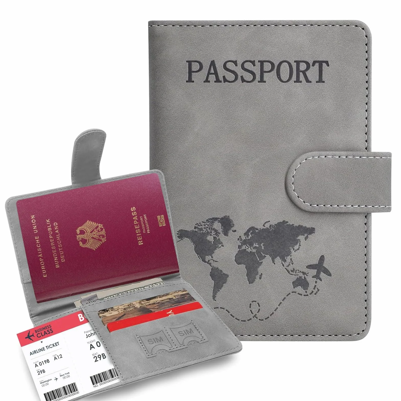 Etui na paszport, etui na paszport z blokadą RFID, etui ochronne ze sztucznej skóry, etui na paszport dla kobiet/mężczyzn, na paszport, kartę pokładową, kartę SIM, dowód osobisty, kartę