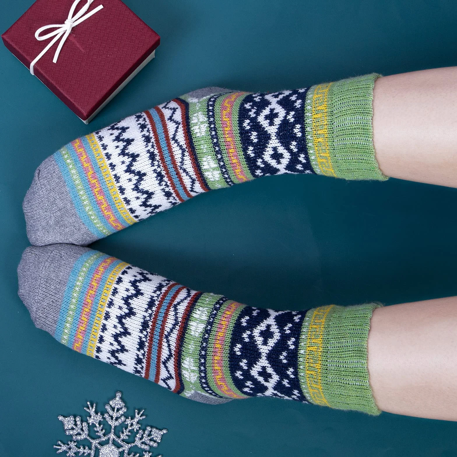 Chalier Cozy Zimowe skarpety damskie z wełny merynosów, termiczne, w stylu vintage, wełniane, grube, ciepłe, miękkie, oddychające bawełniane skarpety na wędrówki, trekking