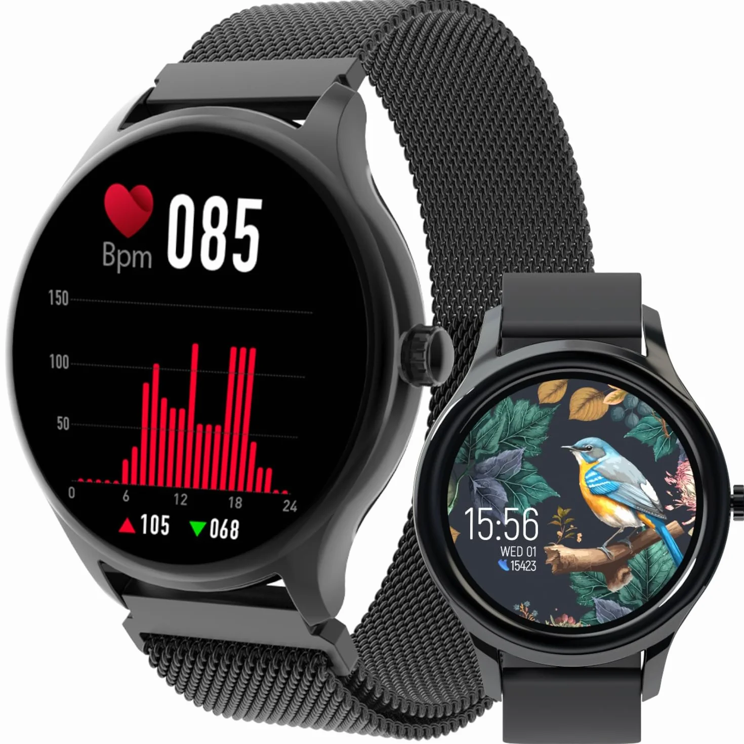 FOREVER Smartwatch damski i męski Forevive SB-340 czarny 1,32 cala – zegarek sportowy z krokomierzem, tracker aktywności fizycznej, monitorowanie tętna, monitorowanie snu SpO2, wodoszczelny, IP68, iOS
