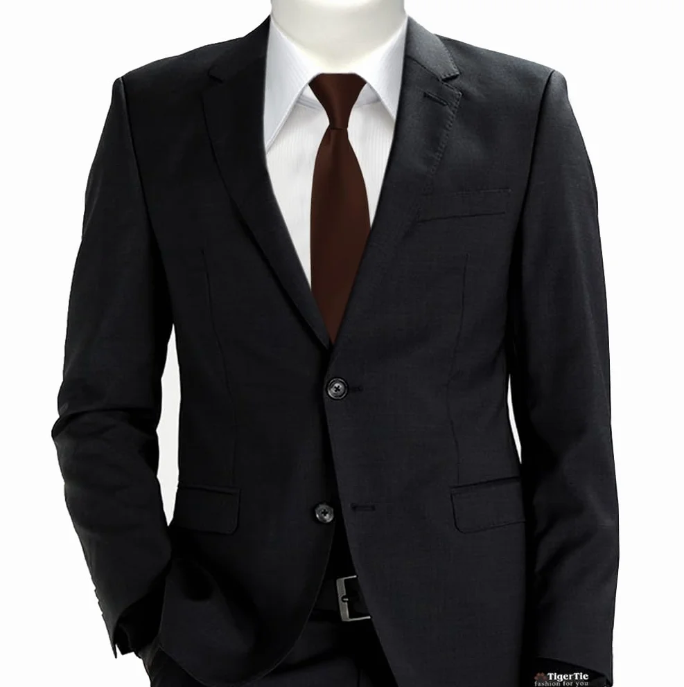 TigerTie Wąski designerski krawat jednokolorowy uniwersalny - krawaty krawatowe - szerokość krawata 5,5 cm, ciemnobrązowy, Krawattengröße: ca. Länge 150 cm, Breite 5,5 cm