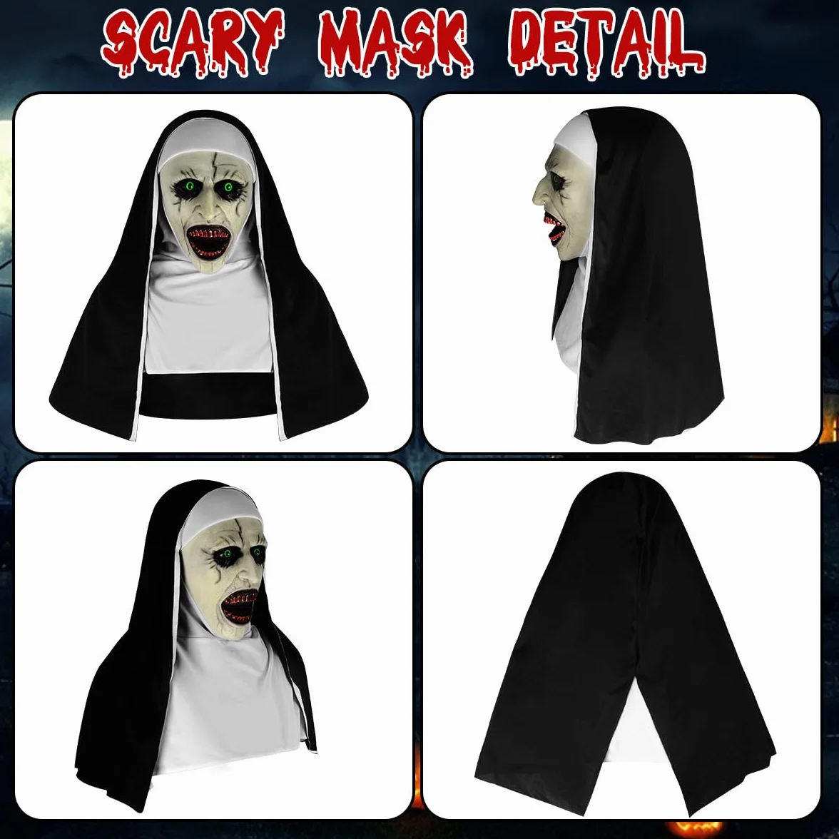 Maska Halloween zakonnica maska ​​horroru Dekoracja Halloween, maska ​​zakonnicy cosplay straszna maska ​​Maski Halloween kostium, maska ​​lateksowa maski szkieletowe horror dekoracja na Halloween