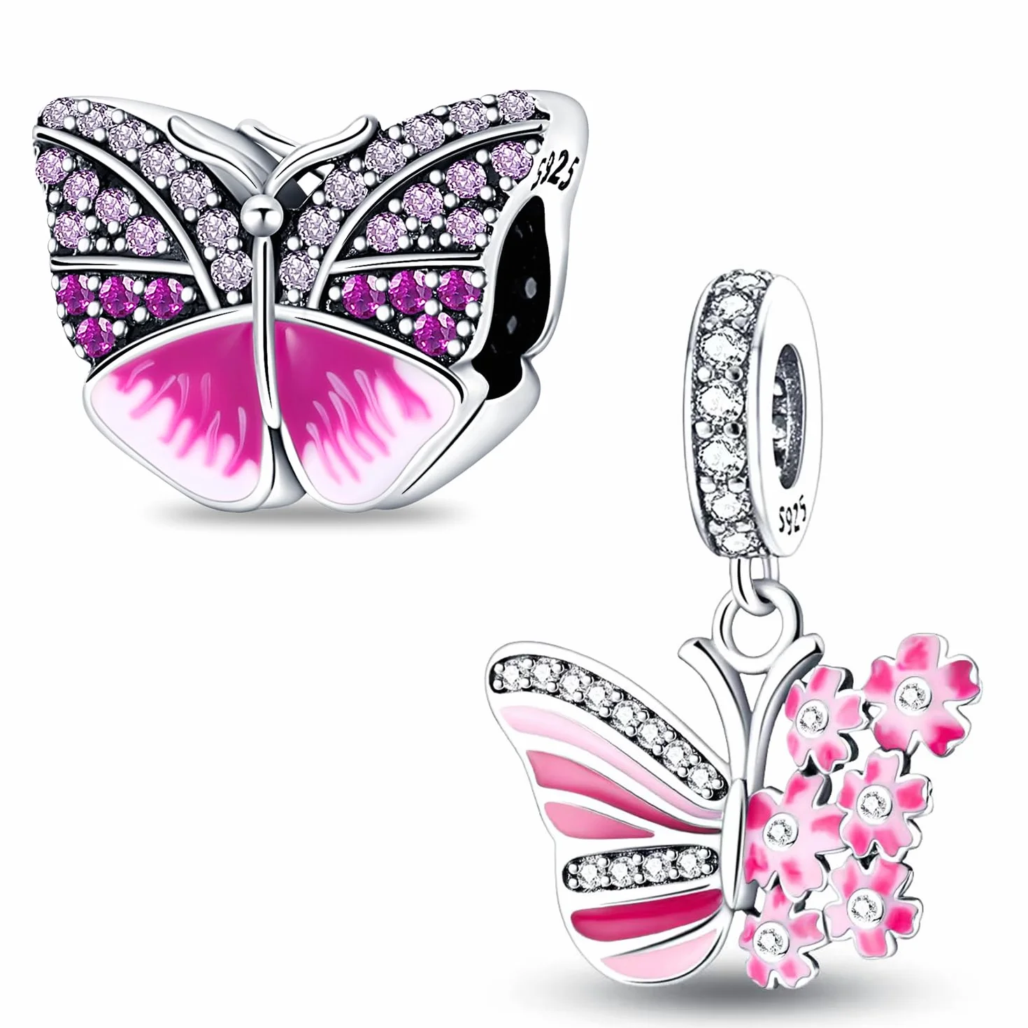 HappyStar Wisiorek charms ze srebra próby 925 do bransoletek, wisiorek typu charms, dla kobiet, kompatybilny z europejskimi bransoletkami i łańcuszkami Pandora (z koralikami dystansowymi, Srebro