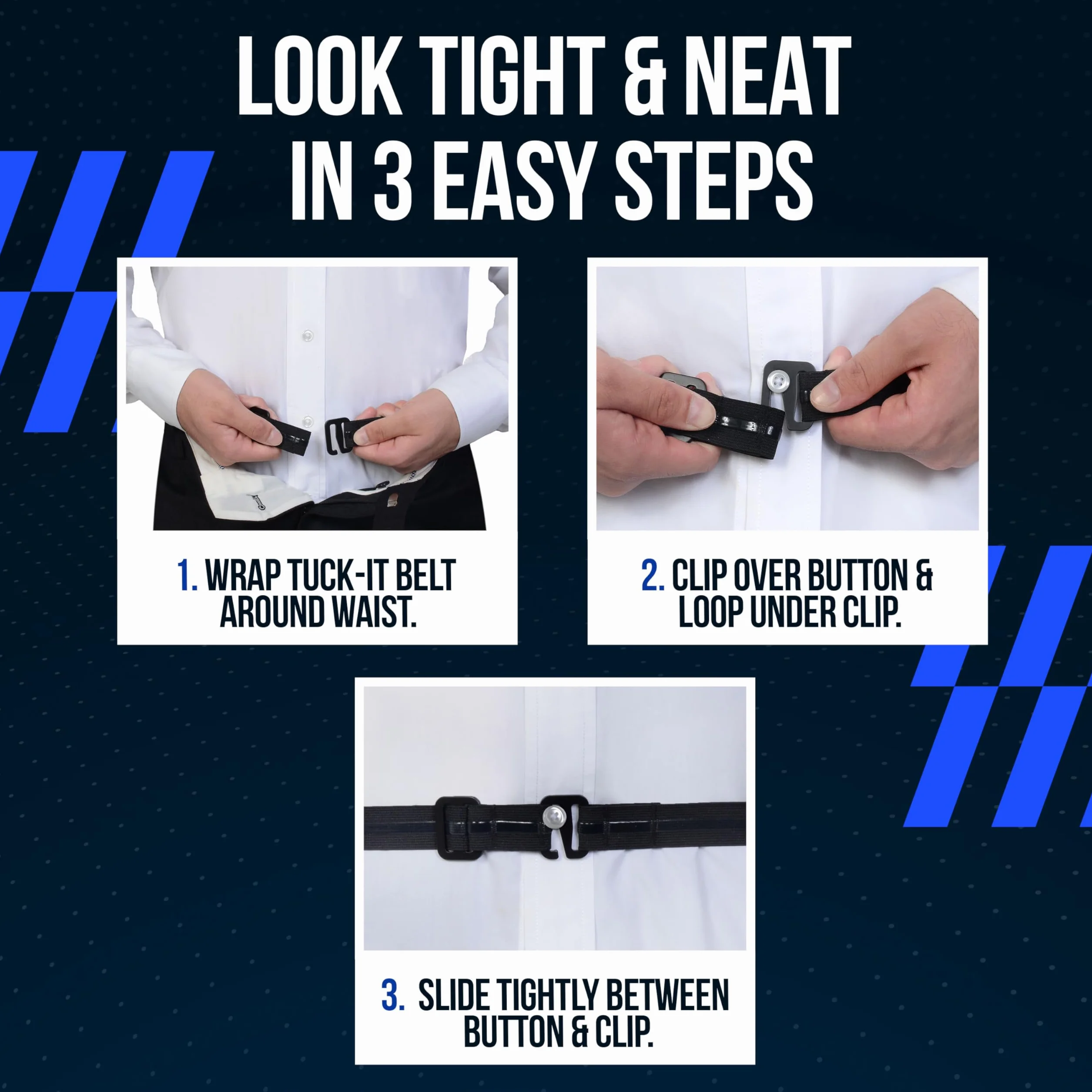 Shirt Stay Plus Tuck-It Belt Style Shirt Stay for Men Police from (Made in USA -Standard Size)(Select Series) Hidden Shirt Tucker Holder (2 Pack)