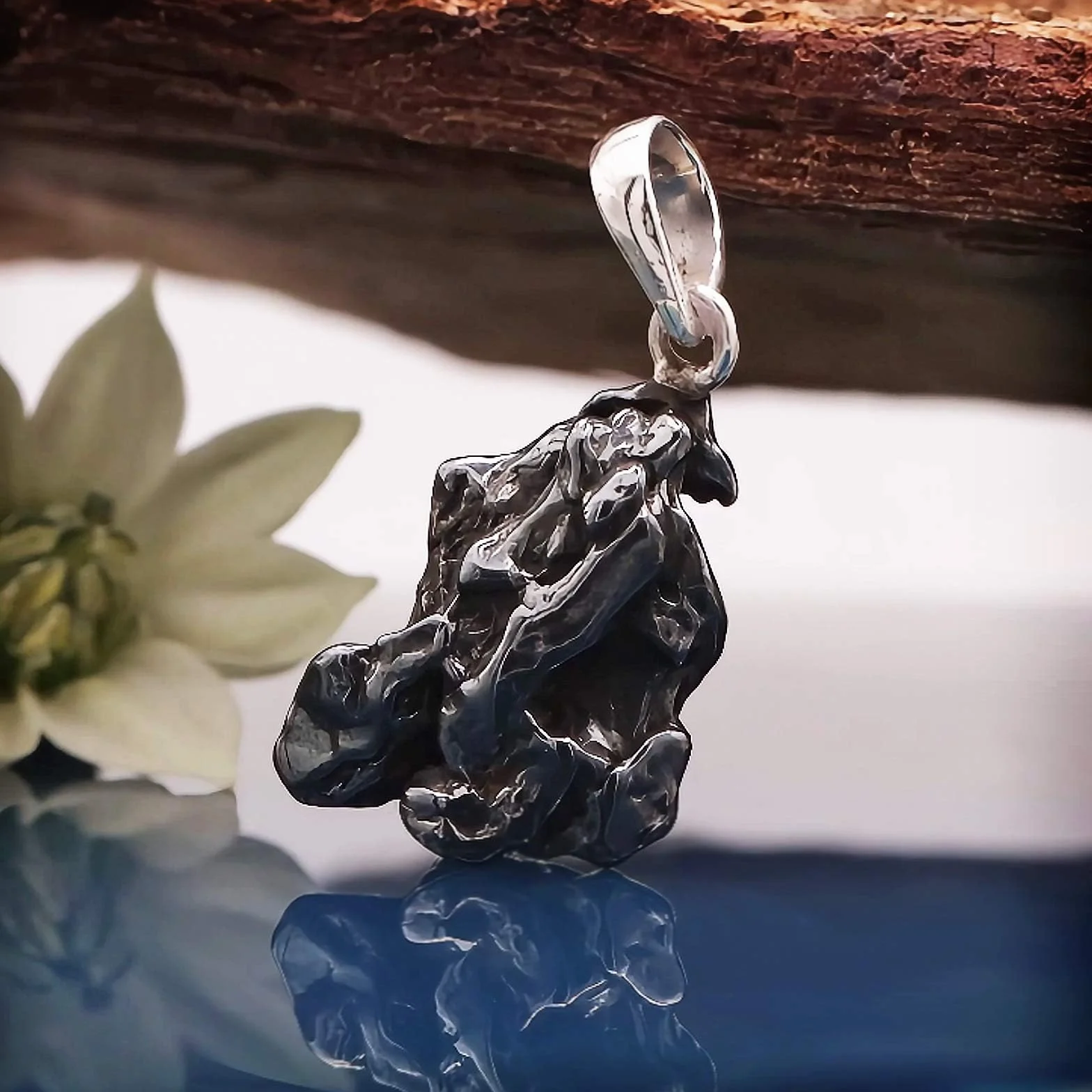 CLEVER SCHMUCK Zestaw zawieszek meteoryt prawdziwa gwiazda z pętlą ze srebra 925 i certyfikatem, łącznie z taśmą kauczukową, czarna, 45 cm