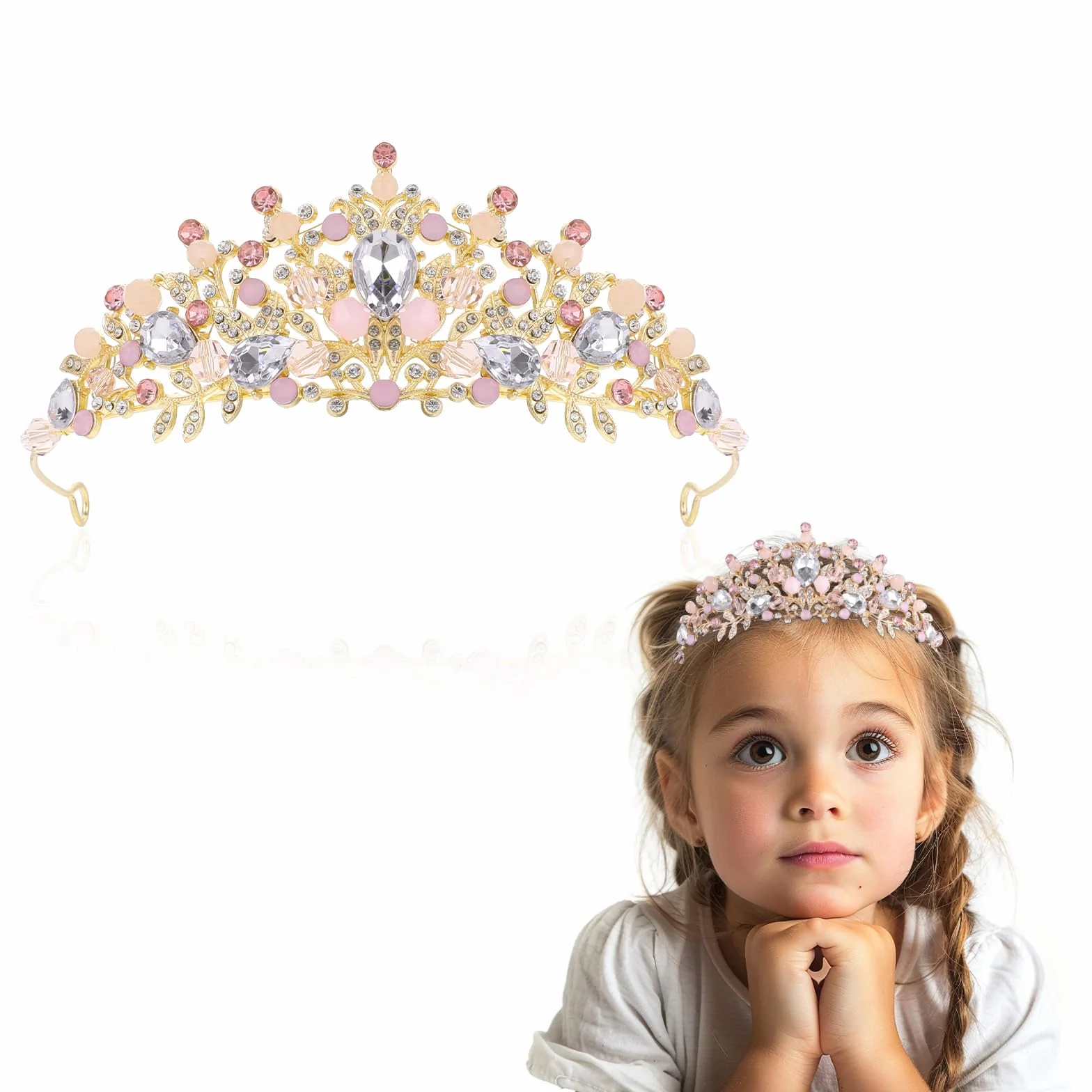 Diadem z kryształową koroną, straszak, dla dziewcząt i księżniczek, opaska na czoło, słodka, na wesele, panna młoda, ozdoba do włosów na urodziny, Boże Narodzenie, Halloween, karnawał