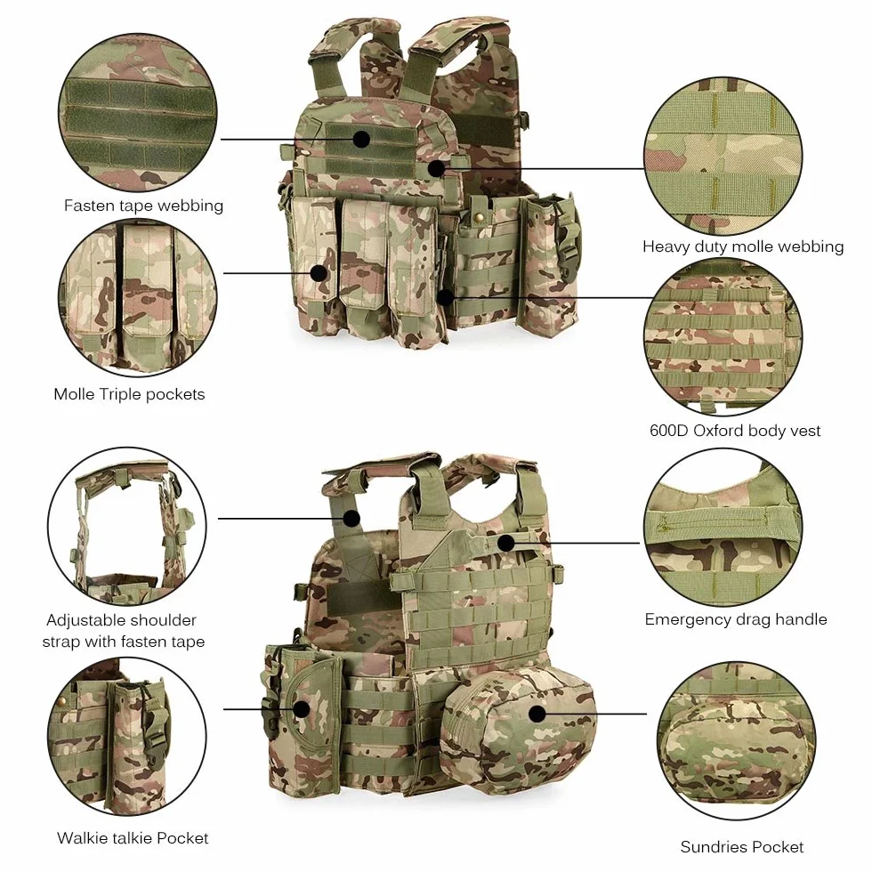 Lixada Outdoor Modular Molle Kamizelka Polowanie na Pierś Carrier Kamizelka z Kieszeni Nawodnienia