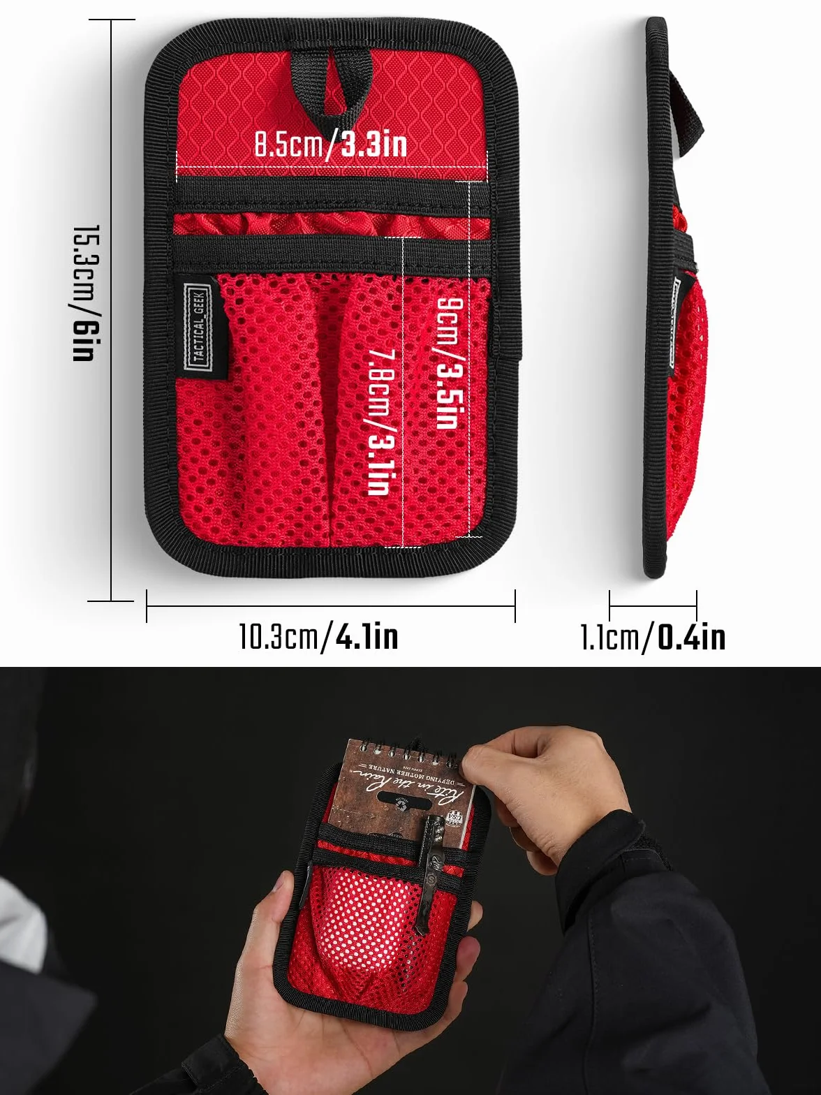 TACTICAL_GEEK TCM4 Mini tablica organizacyjna EDC, akcesoria do plecaka z gładkim hakiem tylnym panelem, panel modułowy z otwartą kieszenią i kieszenią siatkową, czerwony