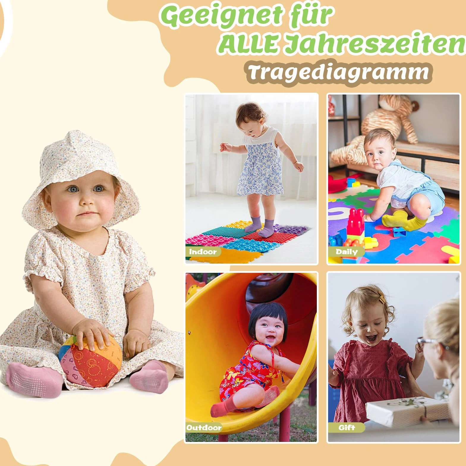HYCLES Skarpety stoperowe dla dzieci, 12 par, z tworzywa ABS, dla niemowląt, dziewczynek, małych dzieci, antypoślizgowe, dla dzieci w wieku 0-10 lat