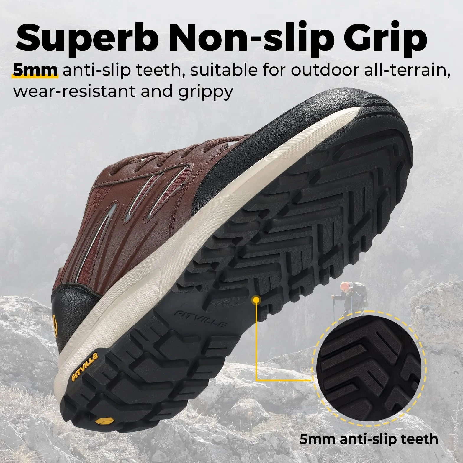 FitVille Extra szerokie buty turystyczne męskie wodoodporne półbuty turystyczne antypoślizgowe buty trekkingowe na każdą pogodę buty outdoorowe ze wsparciem łuku stopy