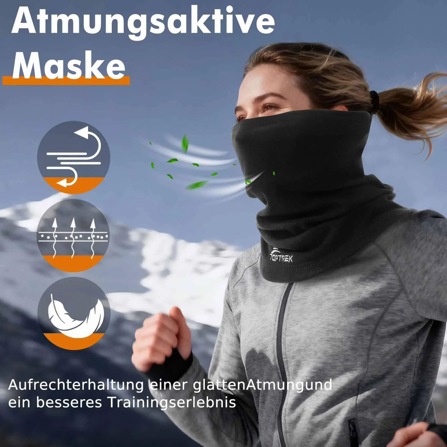toptrek Szal kominowy męski i damski, zimowy, wiatroszczelny, ciepły, bardzo elastyczny, oddychający, ocieplacz na szyję, chusta wielofunkcyjna do aktywności na świeżym powietrzu, biegania, jazdy na