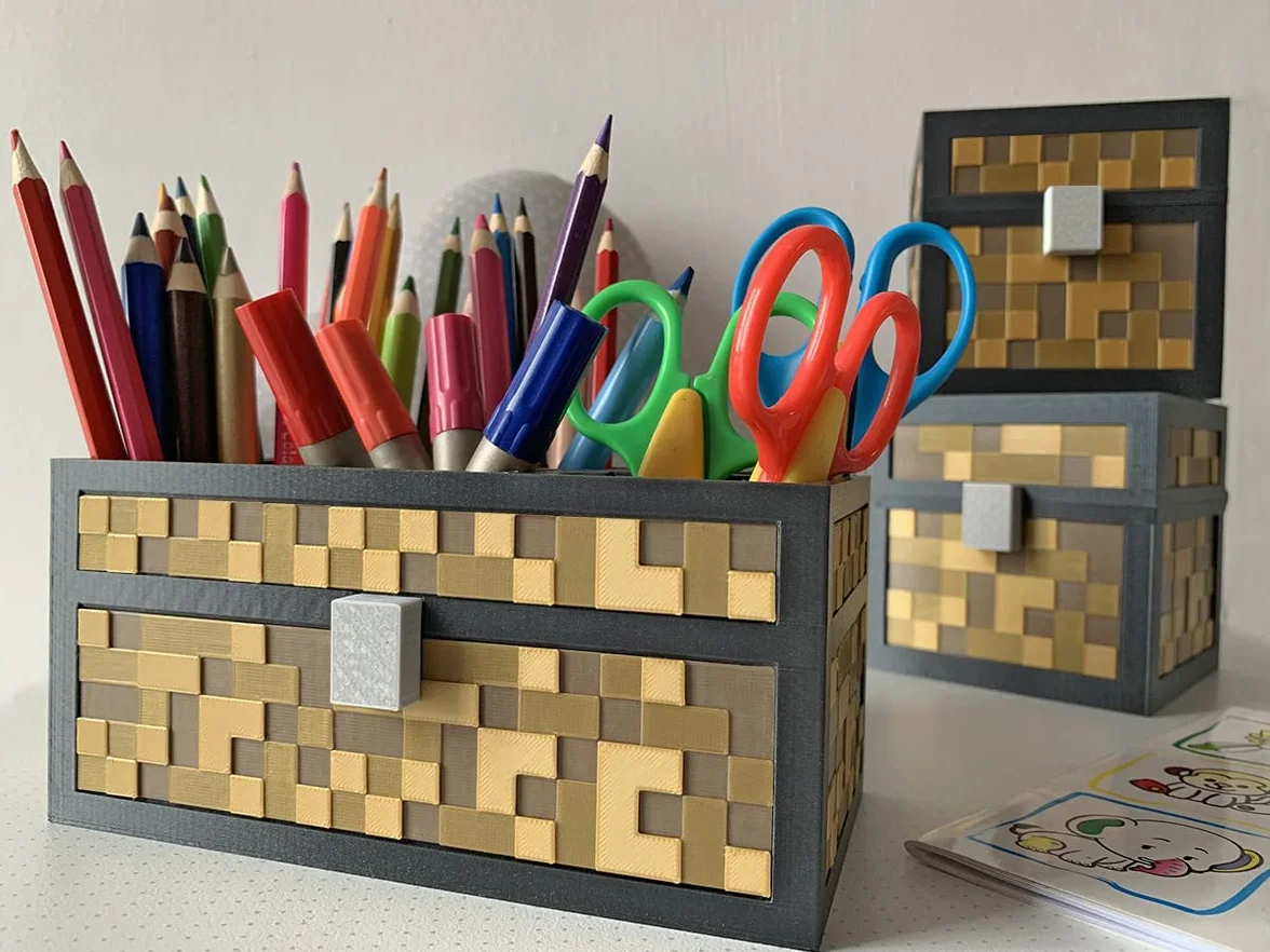 Organizer na kredki organizer na biurko dla dzieci przybornik w stylu minecraft pojemnik na długopisy (brązowy)